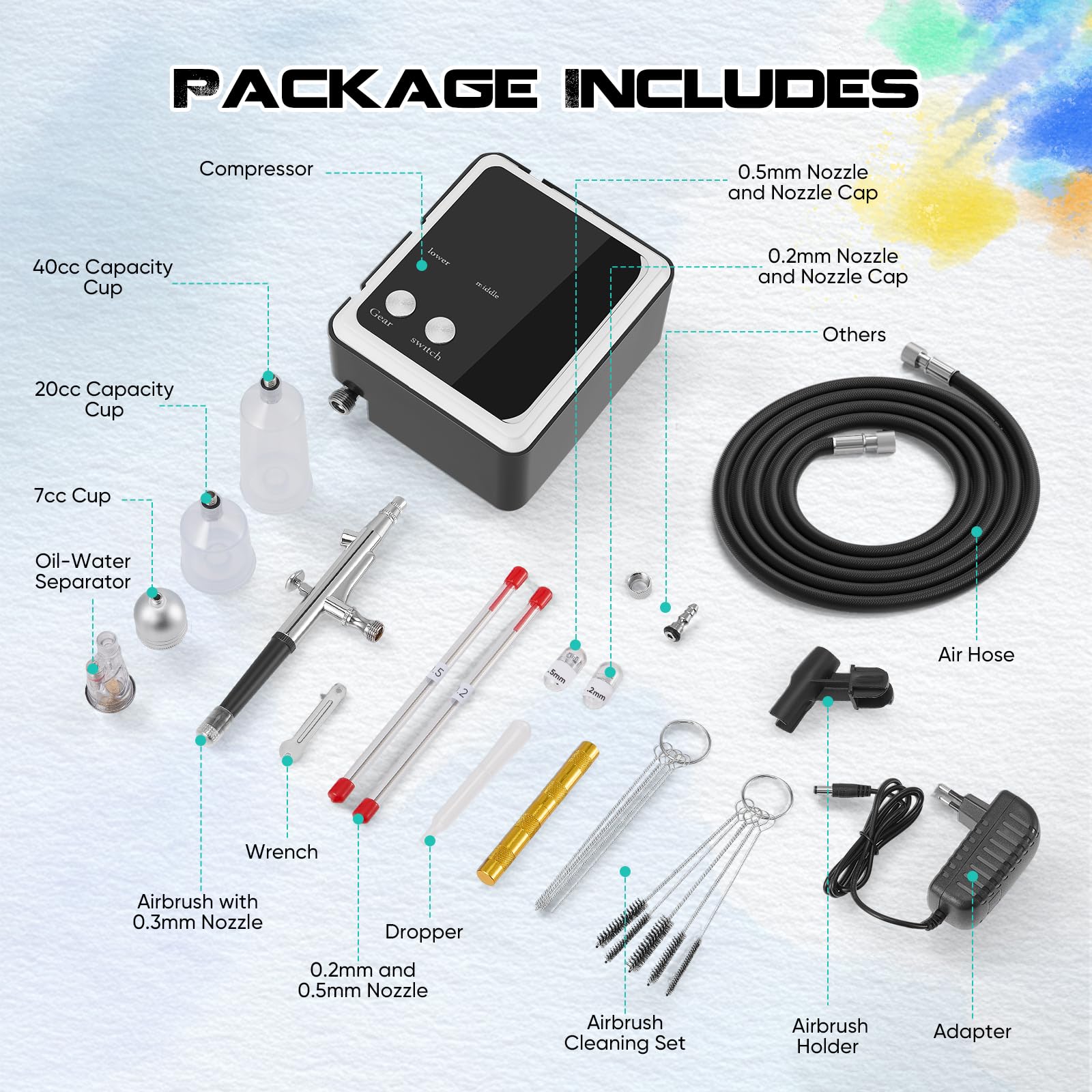 Tragbares Airbrush-Set mit 36 ​​PSI, Kompressor und Dual-Action-Pistole – für Modelle, Make-up, Autolackierung und Bastelarbeiten