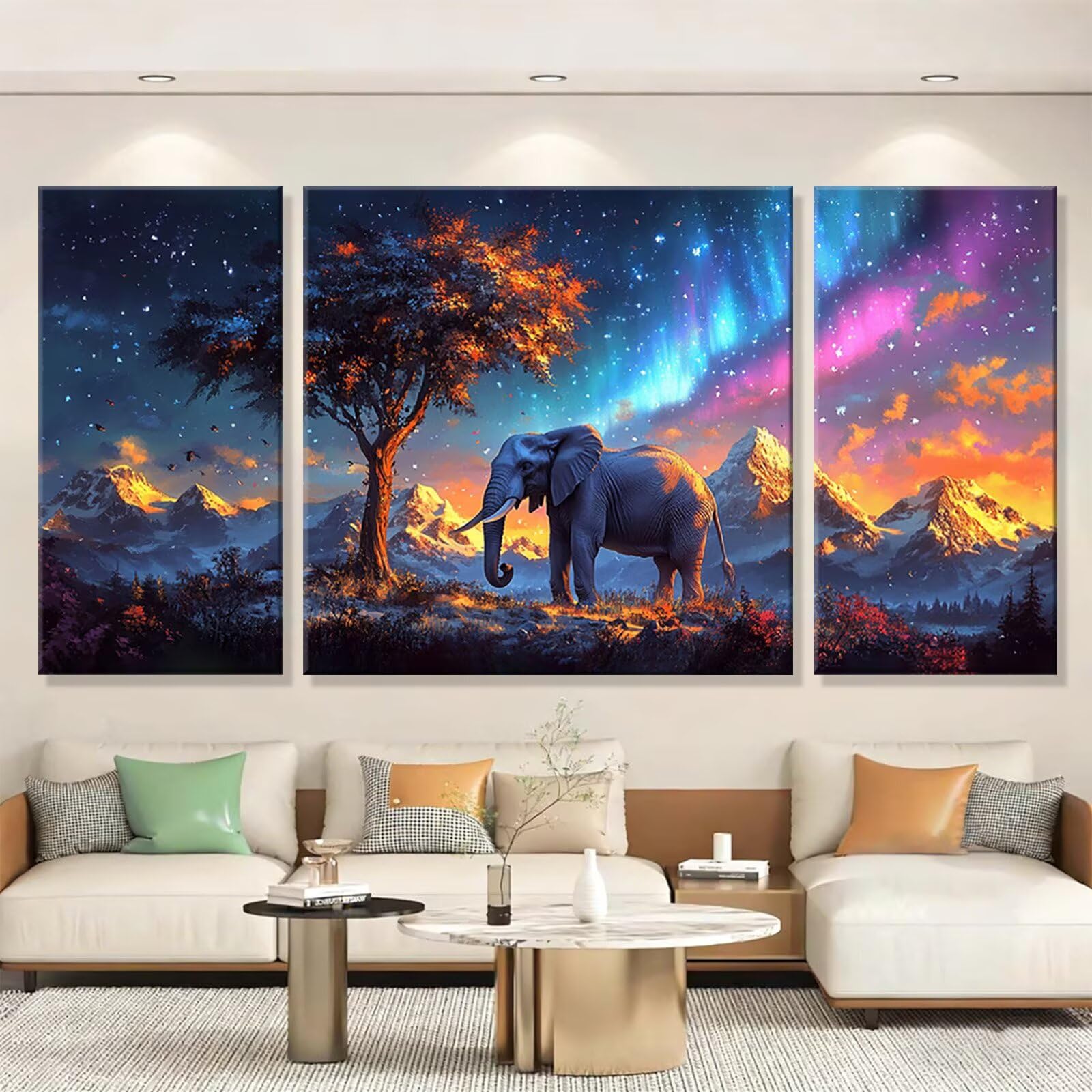 3 Pezzi Dipingere con i Numeri adulti, Paint by Numbers Albero Elefante, Kit Lavoretti Creativi, Kit di Pittura Acrilica Fai-da-Te, con Pennello, Decorazioni Casa 70x140cm (Senza Cornice) y1s-954