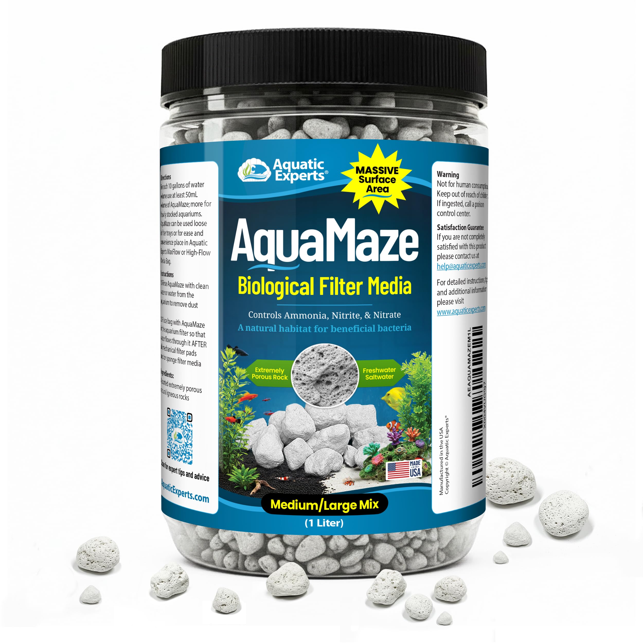 Aquatic Experts AquaMaze Aquarium Bio Media – 1L for Freshwater &amp; Saltwater Tanks, Compatible with Canister, Sump &amp; HOB Filters