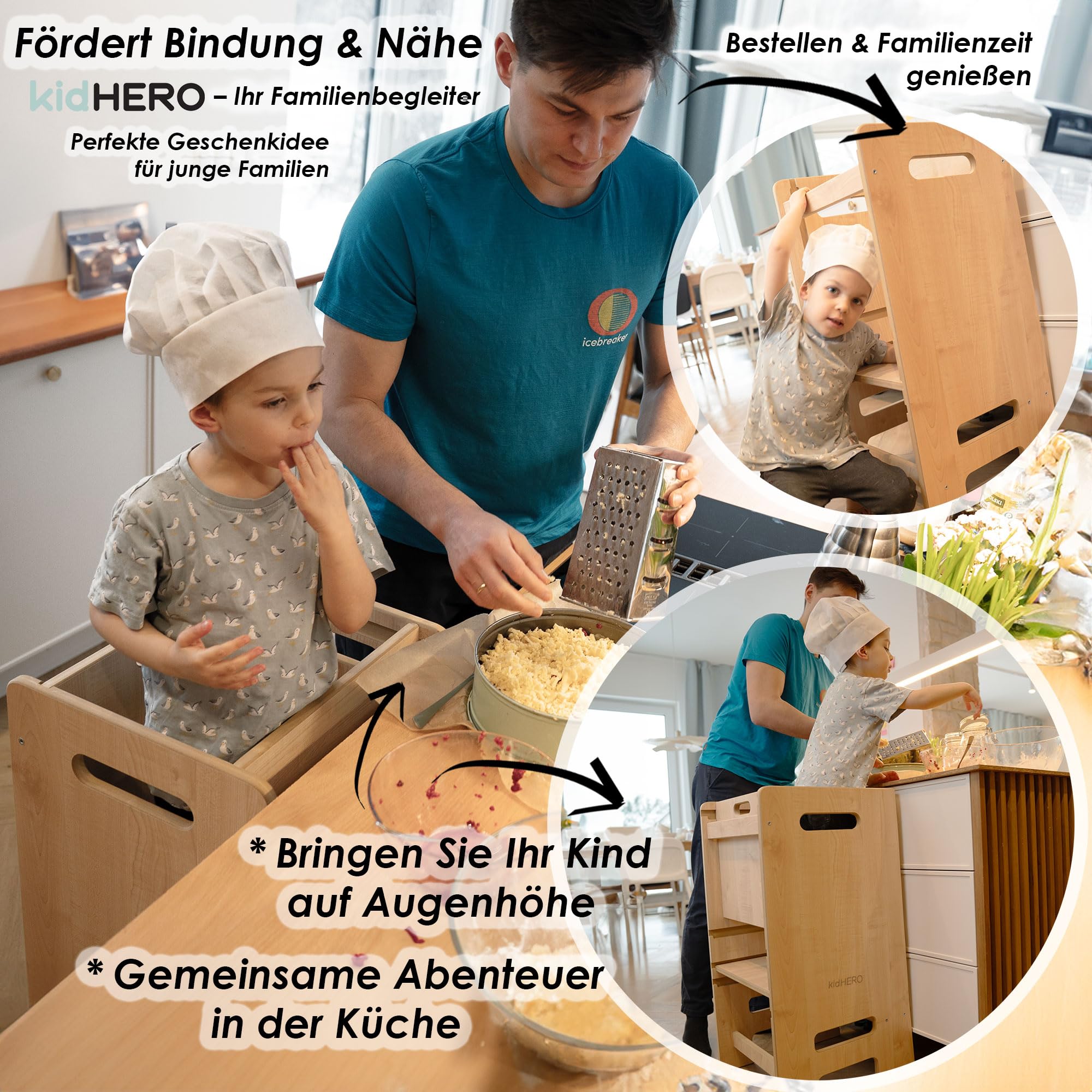 PaLulli® Höhenverstellbarer Montessori Lernturm ab 1 Jahr mit Kippschutz – 3-stufiger Learning Tower für Jungen & Mädchen – Sicherer Küchenhelfer Tritthocker für Kinder