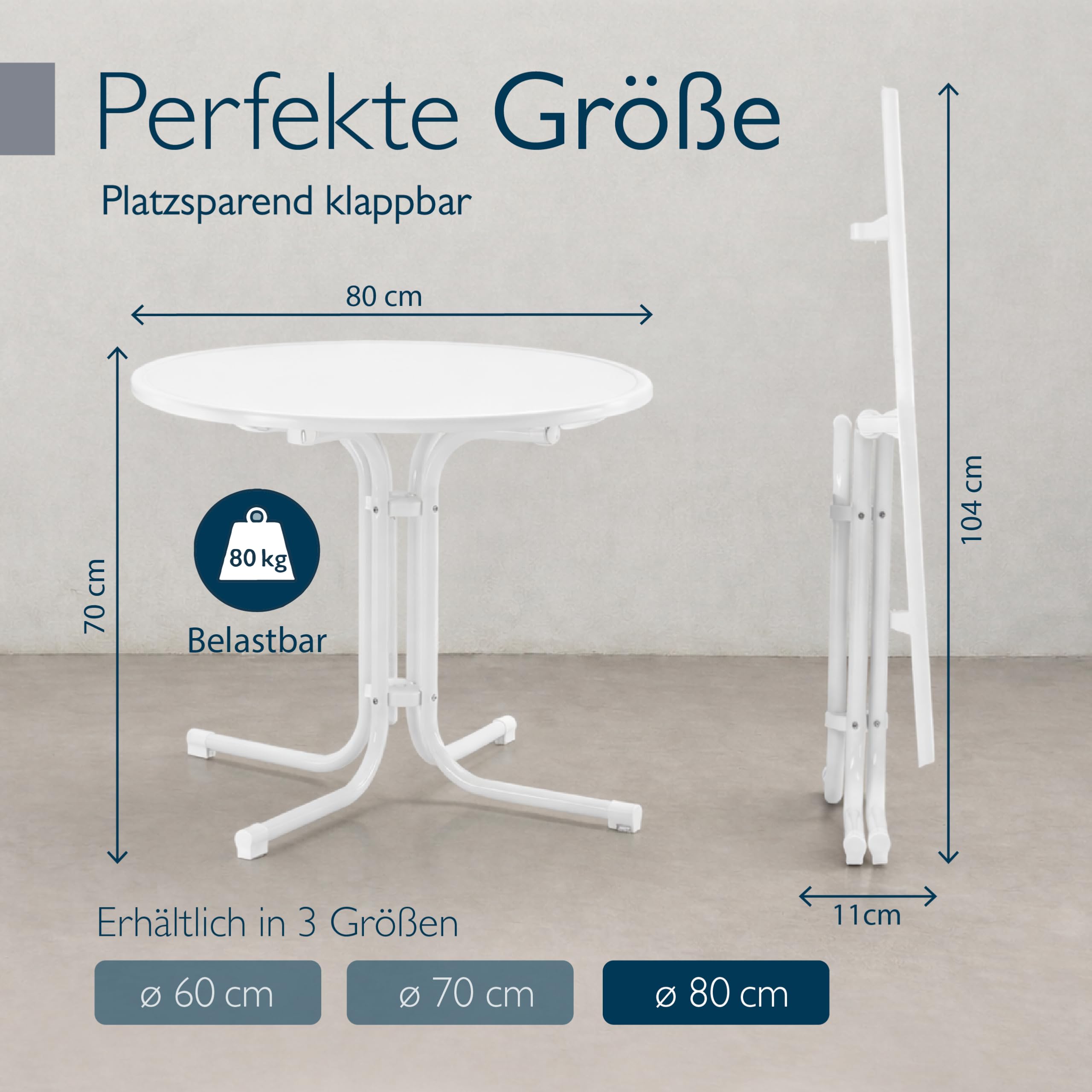Beautissu Mesa Bistró Exterior Ø 80 cm Impermeable – Mesa Alta Plegable de Jardín Terraza Balcón – Mesa de Camping y Eventos Altura 70 cm – Blanco – Bistroni