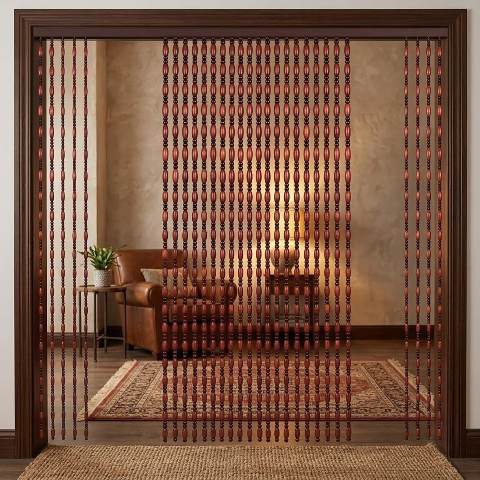 Rideau Séparateur en Perles de Bois Pour Porte et Intérieur, Solution d’intimité Pour Studio et Logement en Location, Laisse Circuler La Lumière Et L’air Tout(Dark Red,70x150cm)