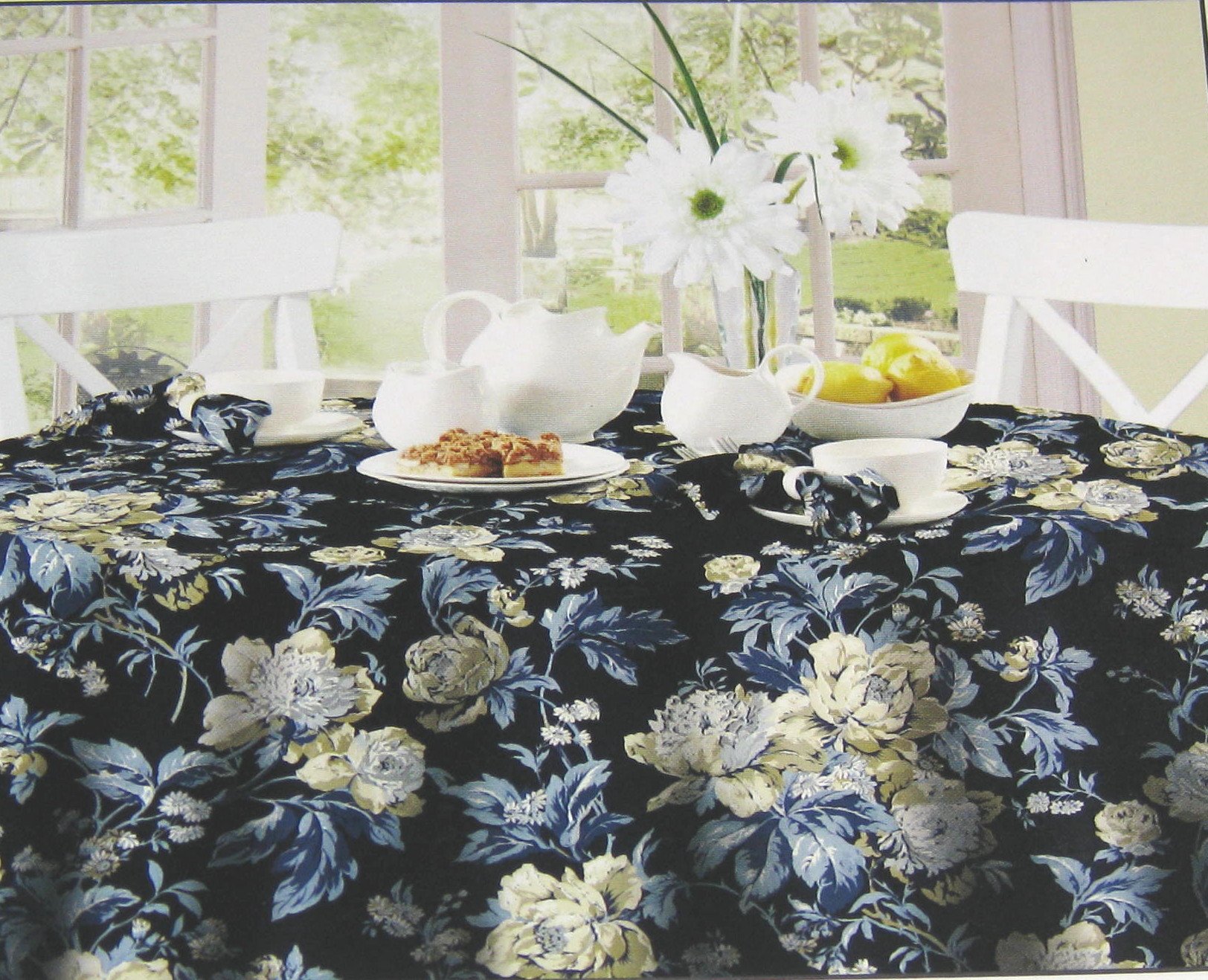 WAVERLY Easy Care Fabric Tablecloth -Forever Yours Blue 100% Polyester Assorted Sizes (60 x 120)