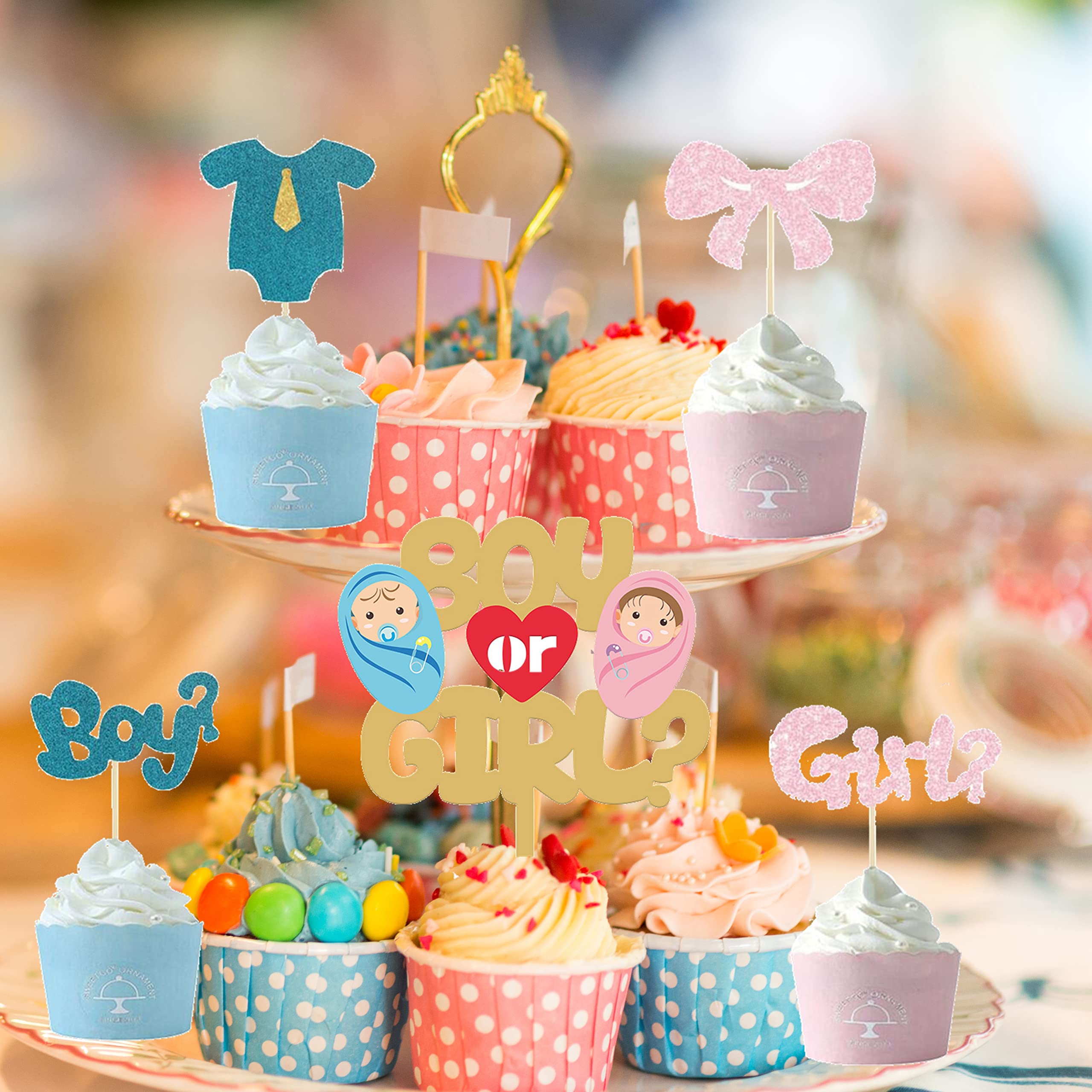 24pcs Caissette Cupcake Gender Reveal Et Cake Topper Gender Reveal, Décoration Cupcake Gender Reveal, Caissette Rose Et Bleu Gender Reveal, Cake Topper Gender Reveal Fille Ou Garcon, Baby Shower