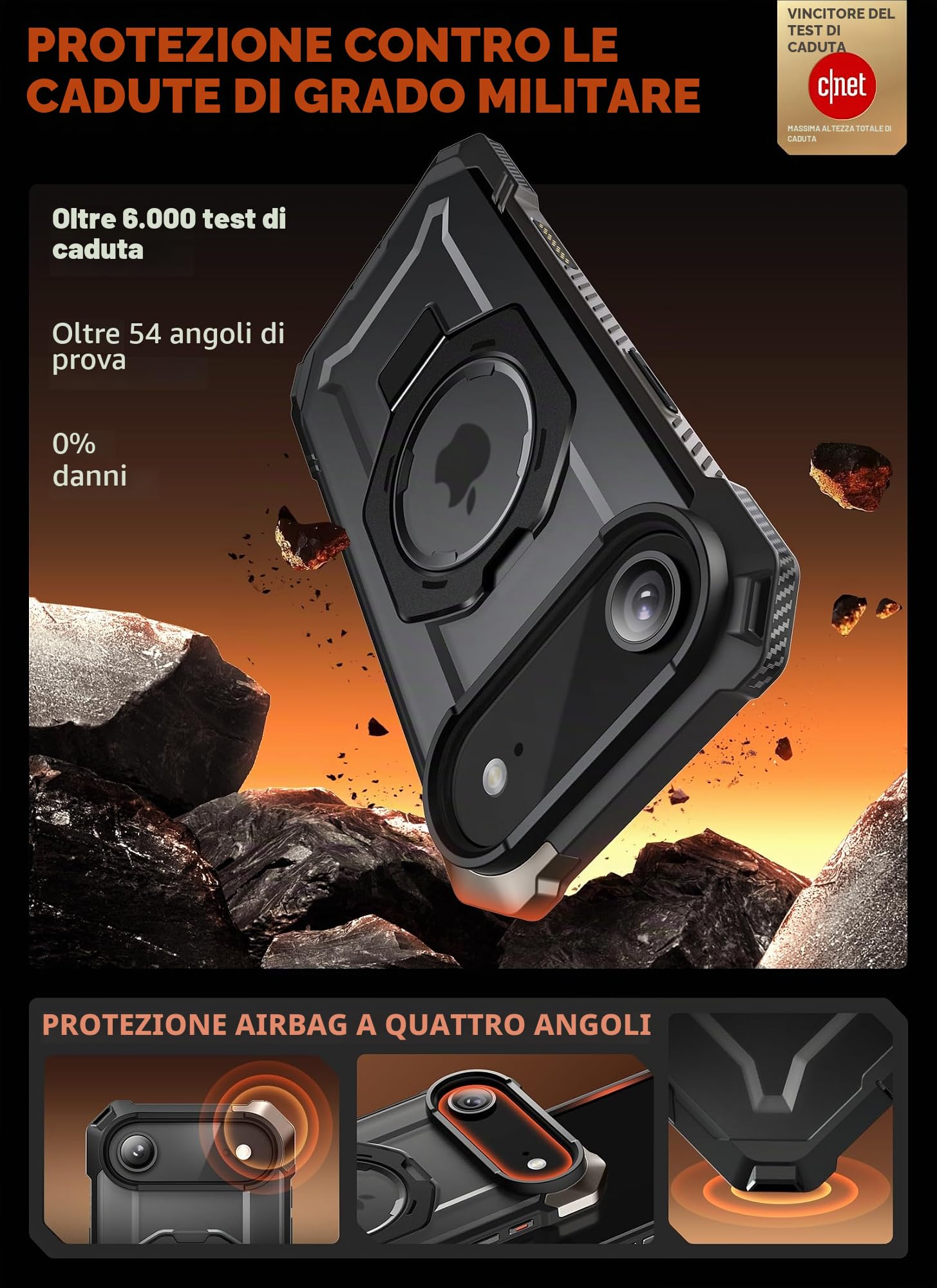 SUPCASE Cover per iPhone Air 6.5 Pollici con Supporto (Unicorn Beetle Grip), [Compatibile con MagSafe] [Protezione Militare dalle Cadute] - Custodia Magnetica Robusta e Resistente (Nero)
