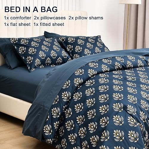 Miniatura 4 de PHF Juego de edredón de 7 piezas tamaño Queen, ultra suave, edredón y sábanas en una bolsa, juego de ropa de cama reversible de cachemira que