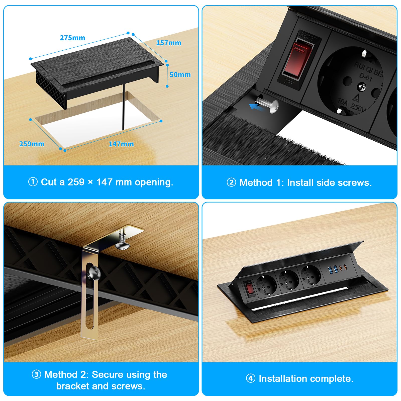 Alpheus Presa a scomparsa a 3 vie, USB-C PD30W, alluminio, nero