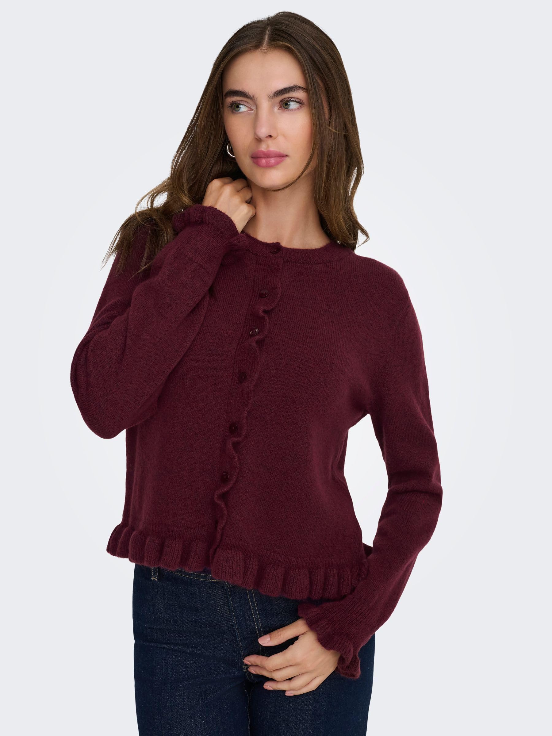 Jdy Letty L/S On Frill KNT Noos kardigan, baner maroon, L