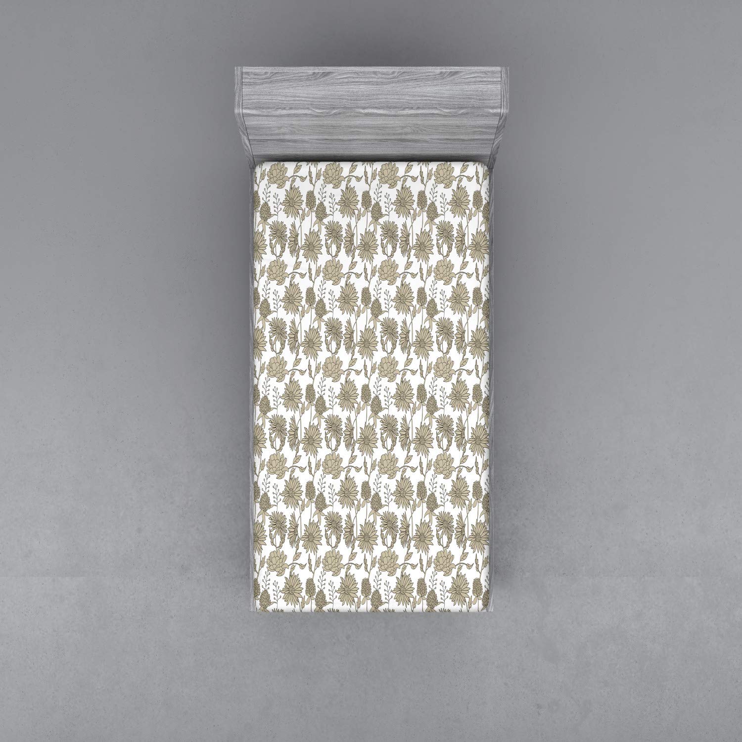 ABAKUHAUS Guscio d'uovo e Bianco Lenzuolo con Angoli, Primavera Flora, Comodo e Morbido Tessuto Decorativo da Letto Tasca Elastica a Tutto Tondo, 90 cm x 200 cm, Guscio d'uovo e Bianco
