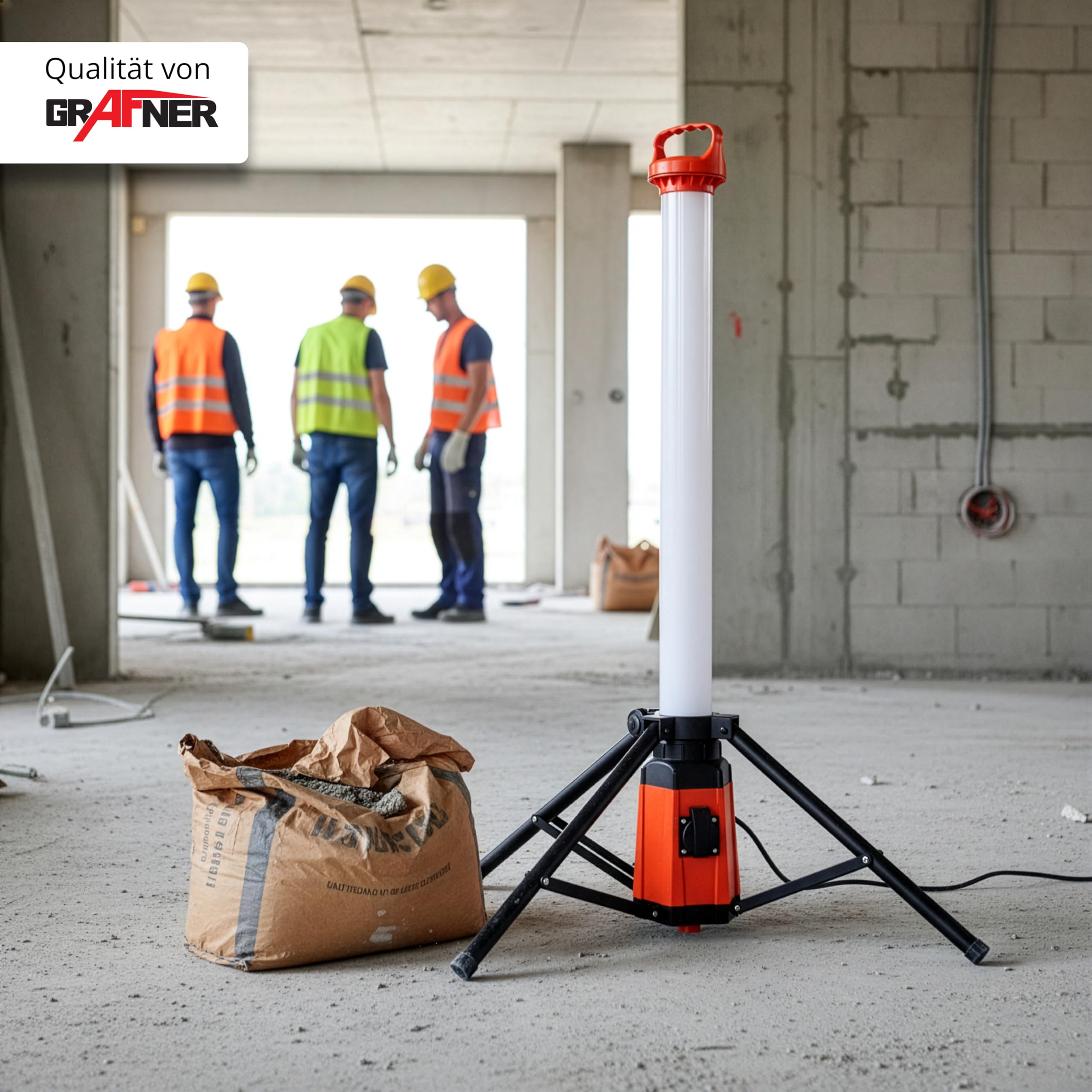Grafner Profi LED Tower Baustrahler mit Steckdose und Stativ, 360° 7500 Lumen, 100 Watt, Höhe: 150 cm, IP44, 6500K Tageslichtweiß, Arbeitsleuchte Baustellenstrahler 360 Grad rundum Arbeitslampe Turm
