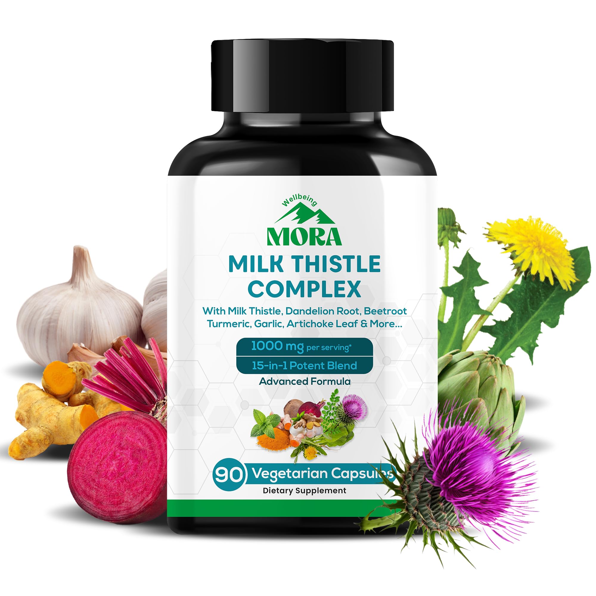 Milk Thistle Complex 1000mg | 15-in-1 Liver Support Supplement | 80% Silymarin with Dandelion Root, Turmeric & Artichoke Extract | Liver Health, Detox & Digestion Support | 90 Vegan Capsules 90 Count (Pack of 1)