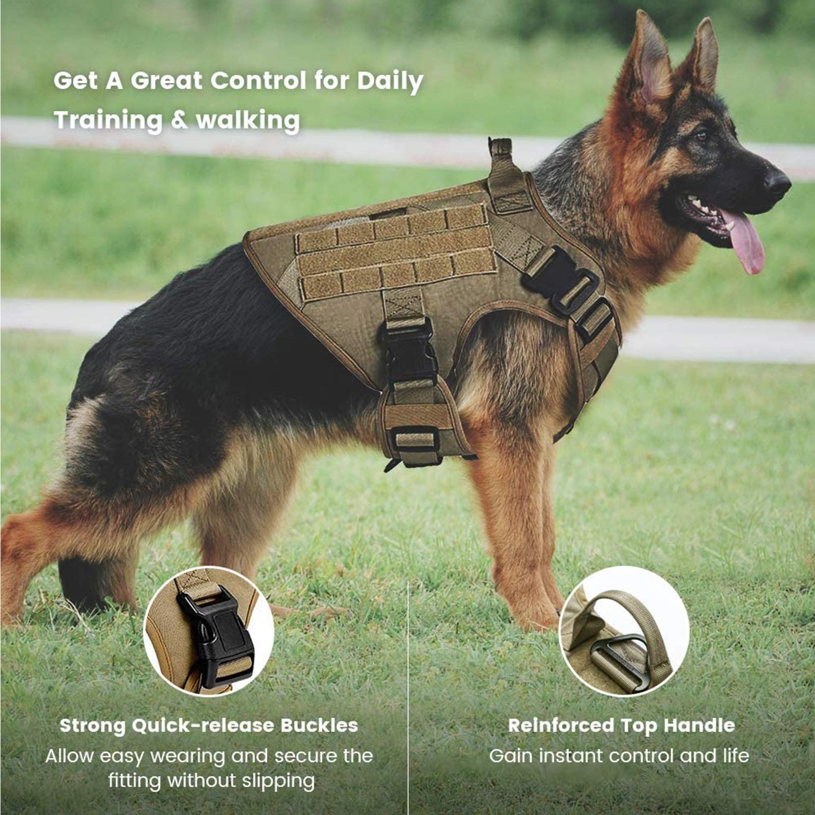 Imbracatura per Cani Tattica, Guinzaglio per Cani, Pettorina Militare Gilet Regolabile, Non-Pull Imbracatura Doppio Gancio in Metallo Anti-Tiro,Addestramento E Cani Lavoro