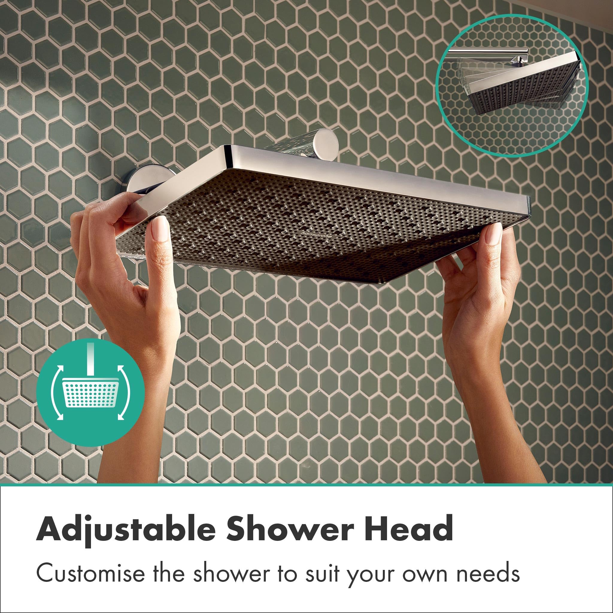 hansgrohe Activera Q - Kopfbrause, Duschbrause (290 x 180 mm), Regendusche mit 1 Strahlart für Wand- oder Deckenmontage, Brausekopf mit Antikalk-Funktion, Chrom, 28737000