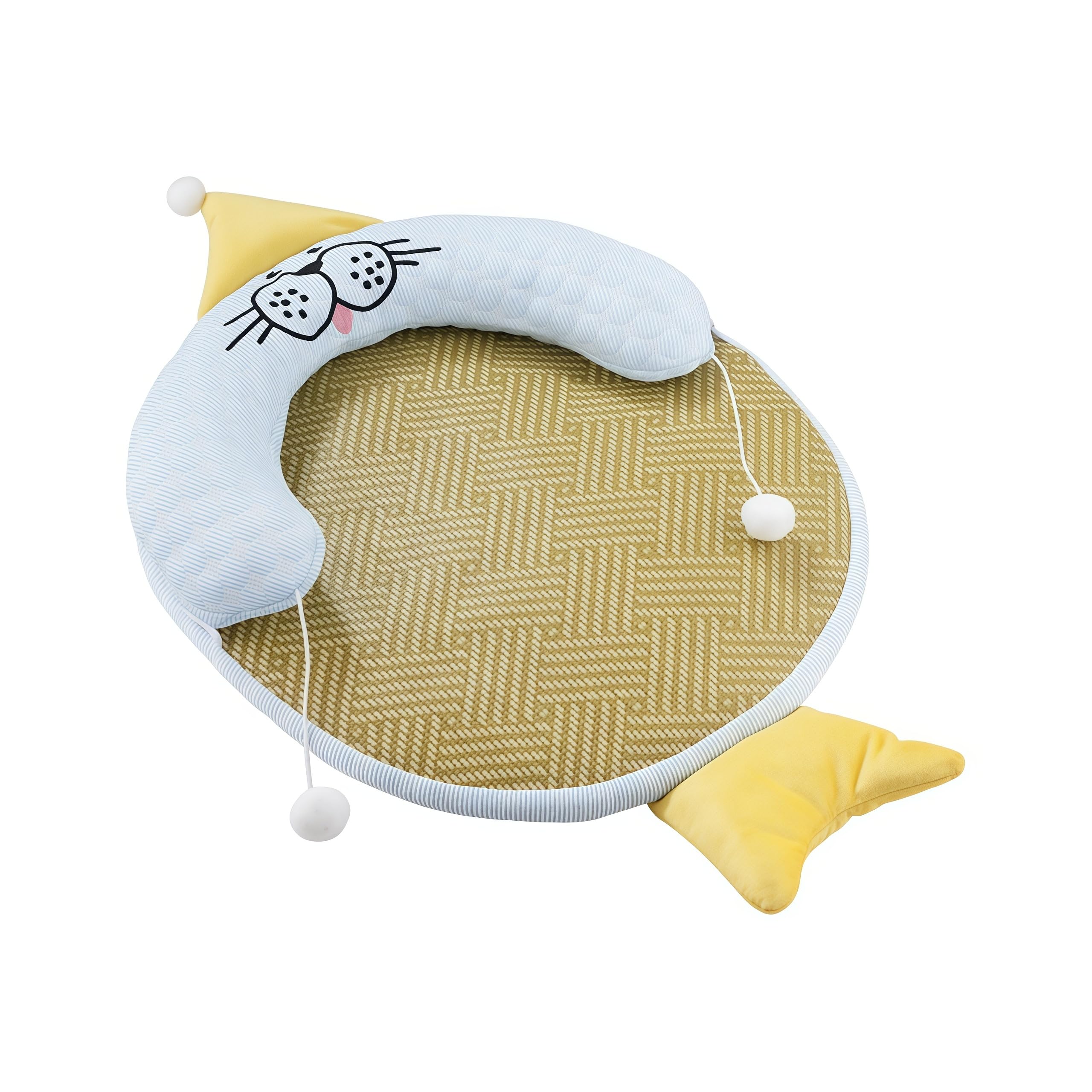 Kühlmatte Katze aus Bambusfaser, Katzenbett Blau 90 x 57 cm | Atmungsaktive Bambusmatte für Katzen mit weichem Kopfkissen, waschbarem Bezug und rutschfestem Boden