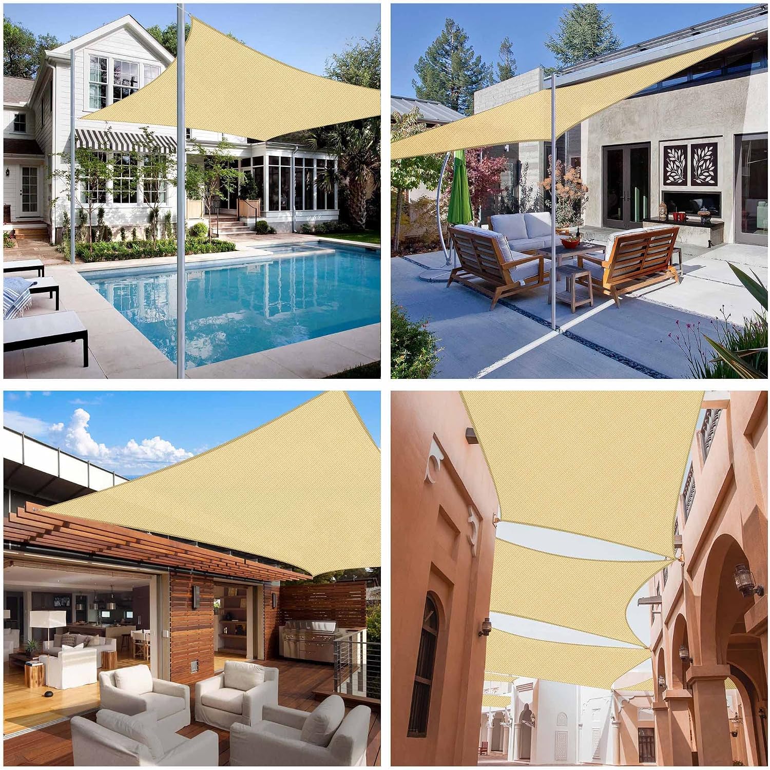 Yescom 1 Pack 12'x16' Rectangle Sun Shade Sail Beige 97% UV Block Outdoor Patio Pool Garden Yard Lawn Carport Cover Net Awning Canopy