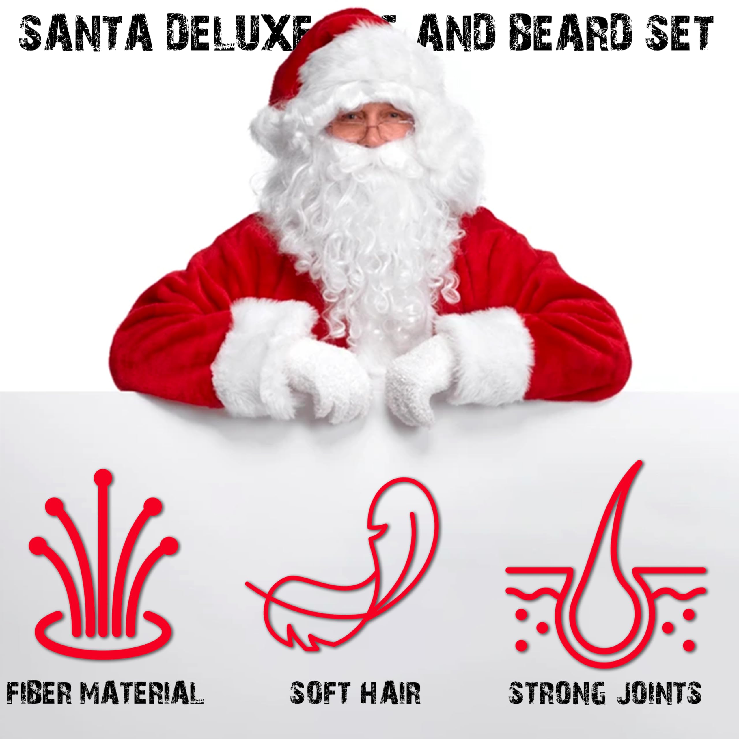Dreamzfit® Santa Claus Costume Set for Adults, Premium Complete Father Christmas Kit with Wig, Beard, Hat - Image 2