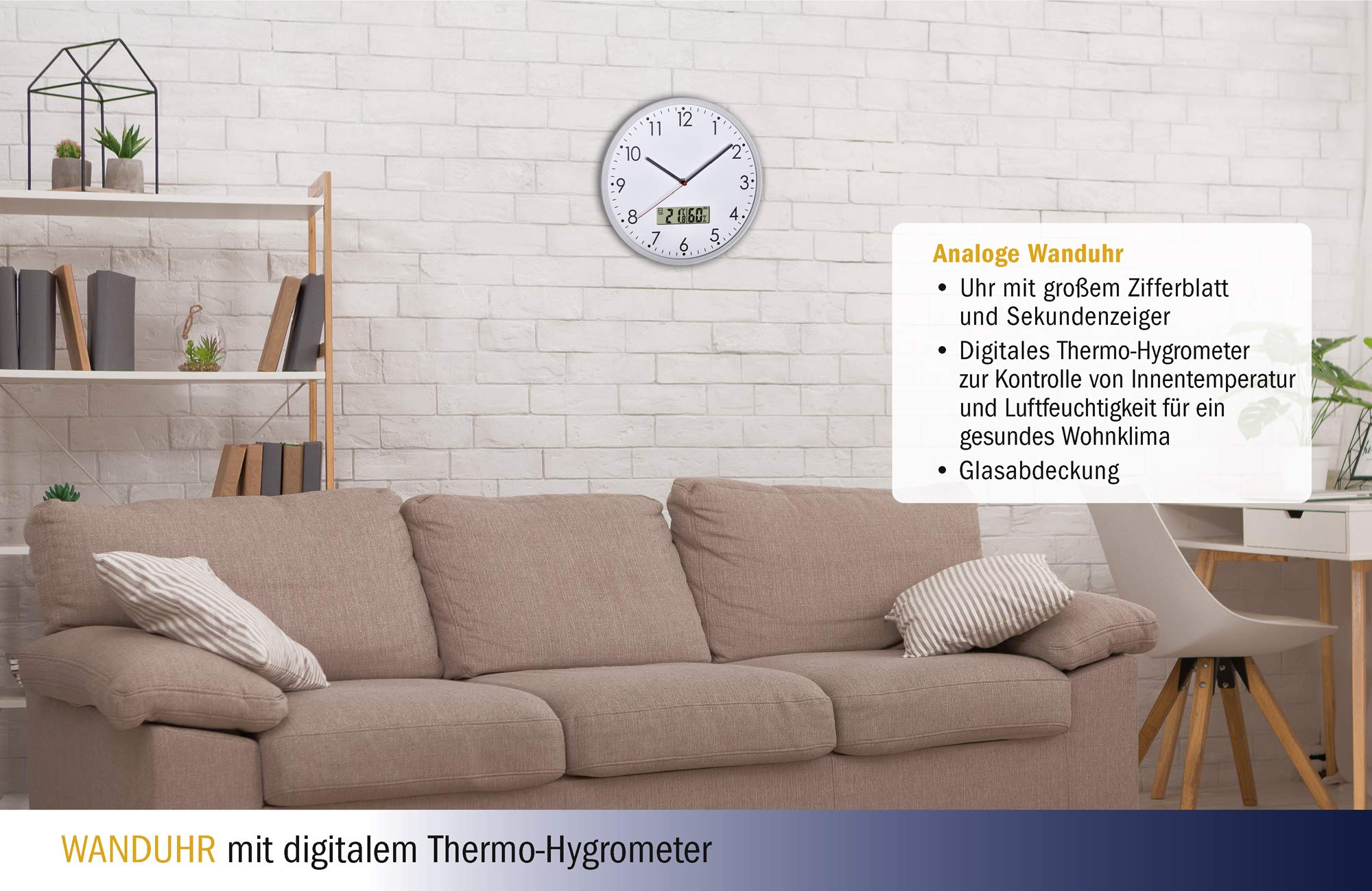 TFA Dostmann Digitale draadloze wandklok, tafelklok, 60.2568.01, groot