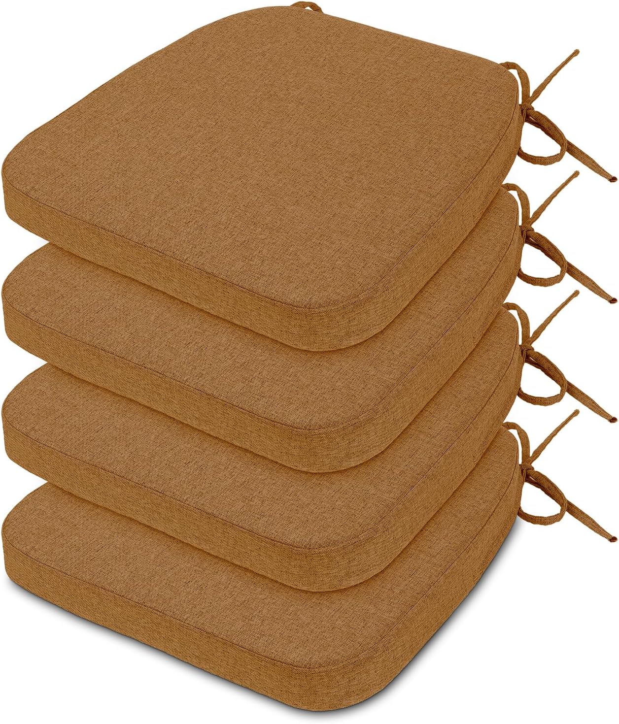 Millsilo D-Shaped Chair Cushions for Dining Chairs with Ties and Removable Cover, 2" Thick Dining Kitchen Chair Pads, Indoor Dining Room Non-Slip Backing Seat Cushions Set of 4, 16.5" x 16.2",Brown Brown 4Pack