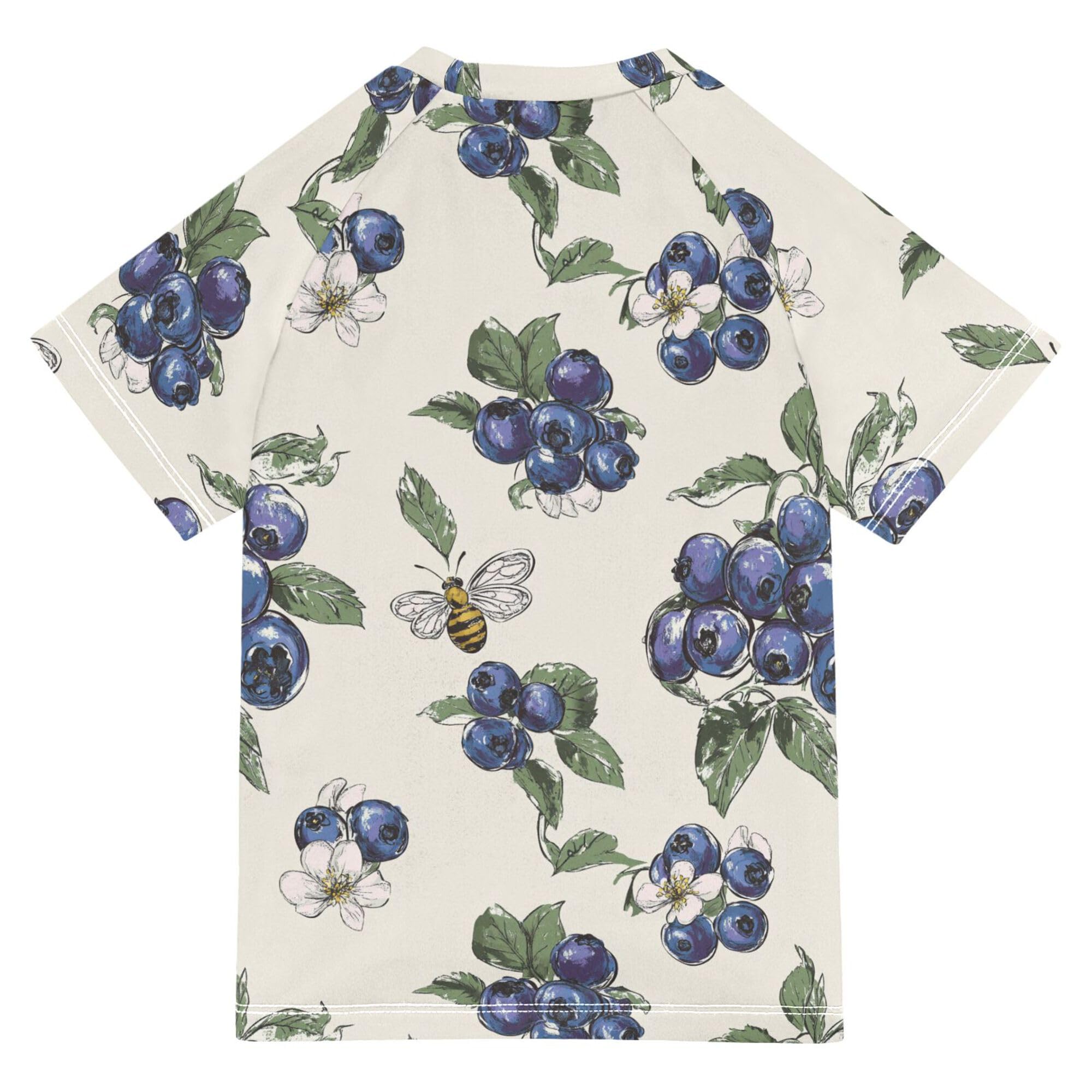 Wudan Art Blueberries Fruit Neutral Kids Bathing Suits Girls UV Protection Girls Rash Guard Swimwears Sports Shirts for Teen Boys 7-8Y