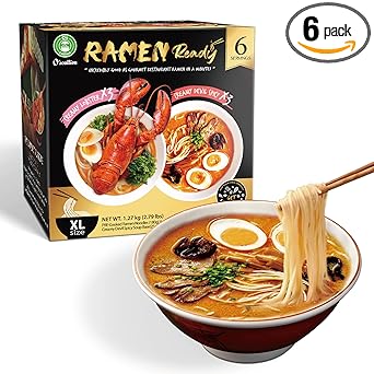 O'scallion Pack of 6 Ramen Noodles - Authentic Japanese Taste - Fresh Pre-Cooked Noodles, Rich Soup Base & Veggie Pack - Enjoy Restaurant-Style Ramen at Home in Seconds (6 Servings, Variety)