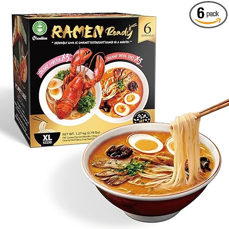 O'scallion Pack of 6 Ramen Noodles - Authentic Japanese Taste - Fresh Pre-Cooked Noodles, Rich Soup Base & Veggie Pack - Enjoy Restaurant-Style Ramen at Home in Seconds (6 Servings, Variety)