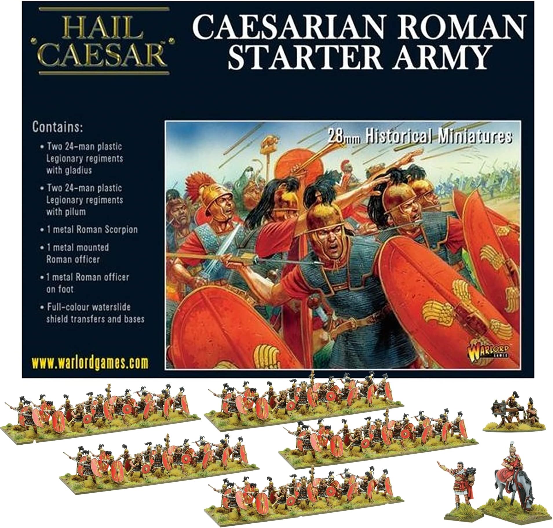 Warlord Games Wargames Delivered - Caesarian Roman Starter Army 28mm Miniatures Includes 98 Infantry, 1 War Machines, 2 Crew Plastic Model Kit, Digital Bundle - Action Figures Model