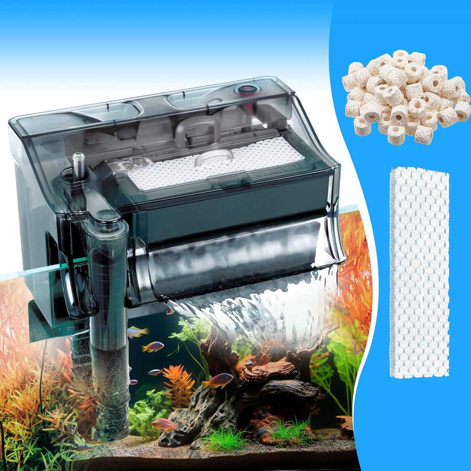 26 Pcs Aquarium Filter Media Kit Compatible with Fluval C3 (50 Gal) Power Filter, 6 White Foam Sponge Pad, 6 Poly Foam Pads, 6 Bio-Screen, 6 Activated Carbon, 2 Pack 3.5 Oz/100g Ceramic Ring