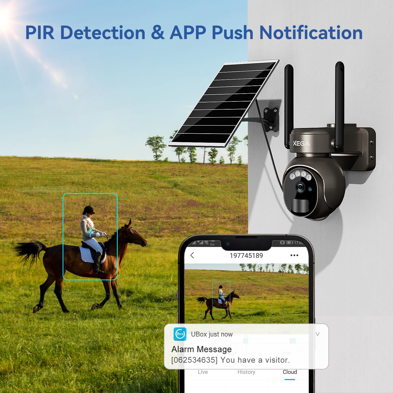 Xega 4G LTE Cámara Vigilancia Exterior con Tarjeta SIM Solar Inalámbrica | 2K HD Cámara de Seguridad con Batería PTZ 355°/90° Visión Nocturna Detección De Movimiento Audio Bidireccional