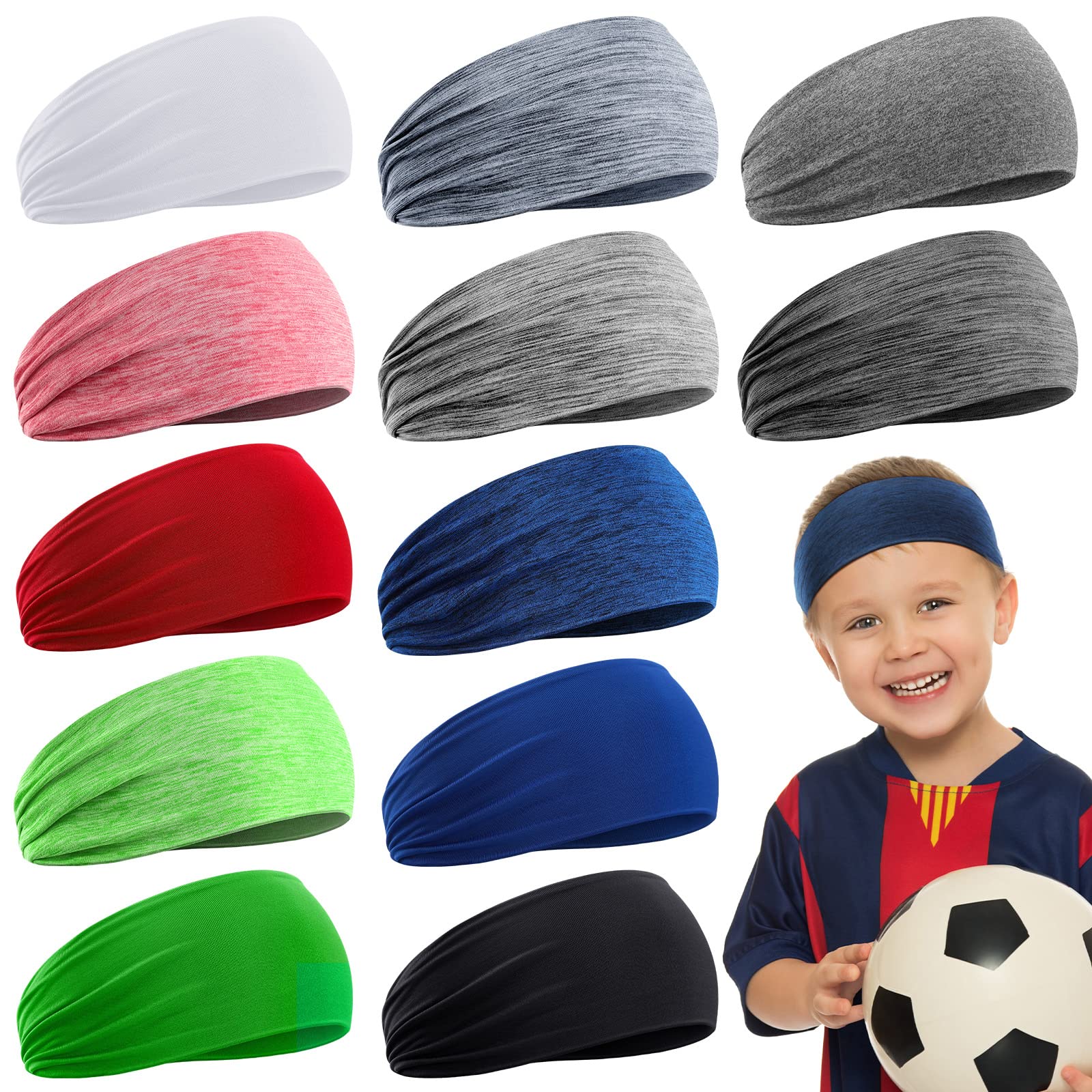 Zhanmai 12 Pcs Kids Headbands 16 Inch Sweatbands