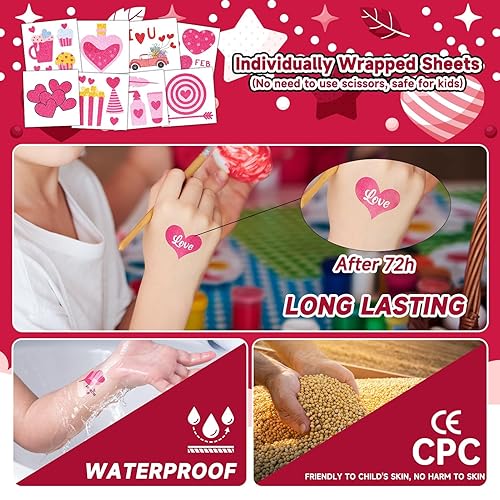 Miniatura 5 de 204 tatuajes con purpurina para el día de San Valentín para niños, envueltos individualmente, tatuajes temporales para niñas, lindos tatuajes