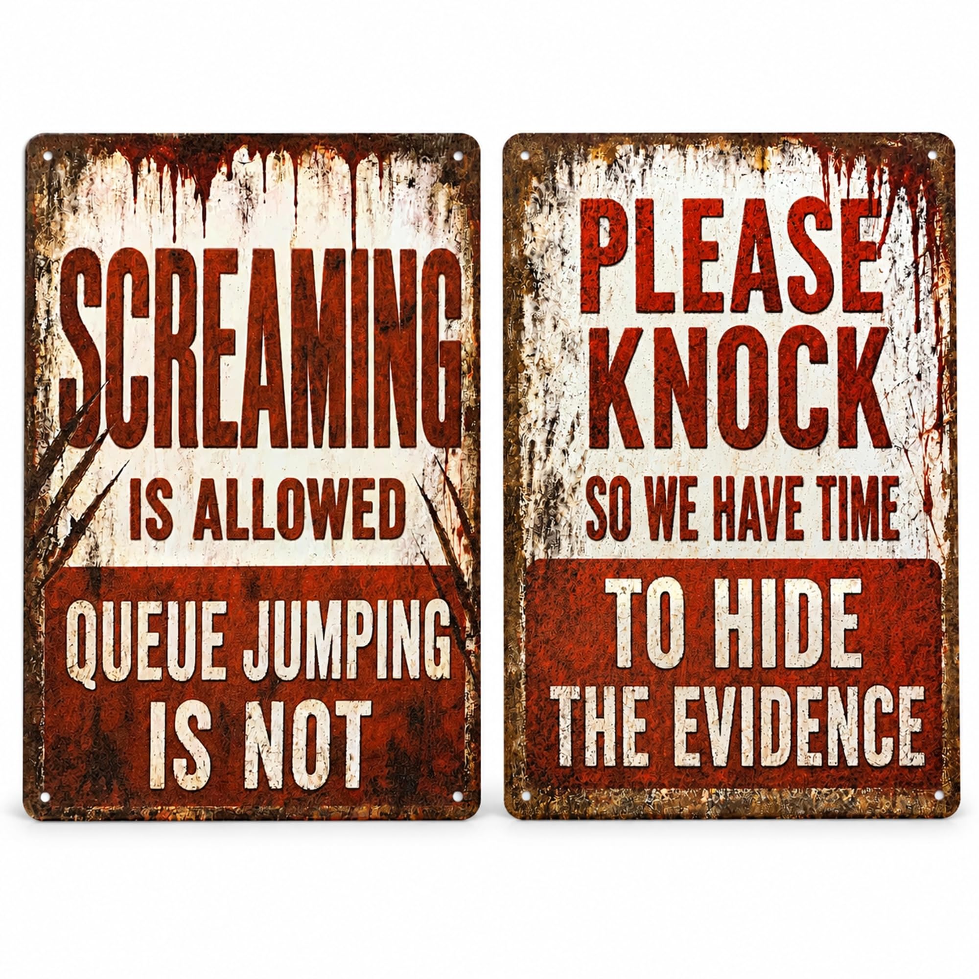 2pcs Halloween Door Decorations, Scary Metal Signs for Wall & Outdoor