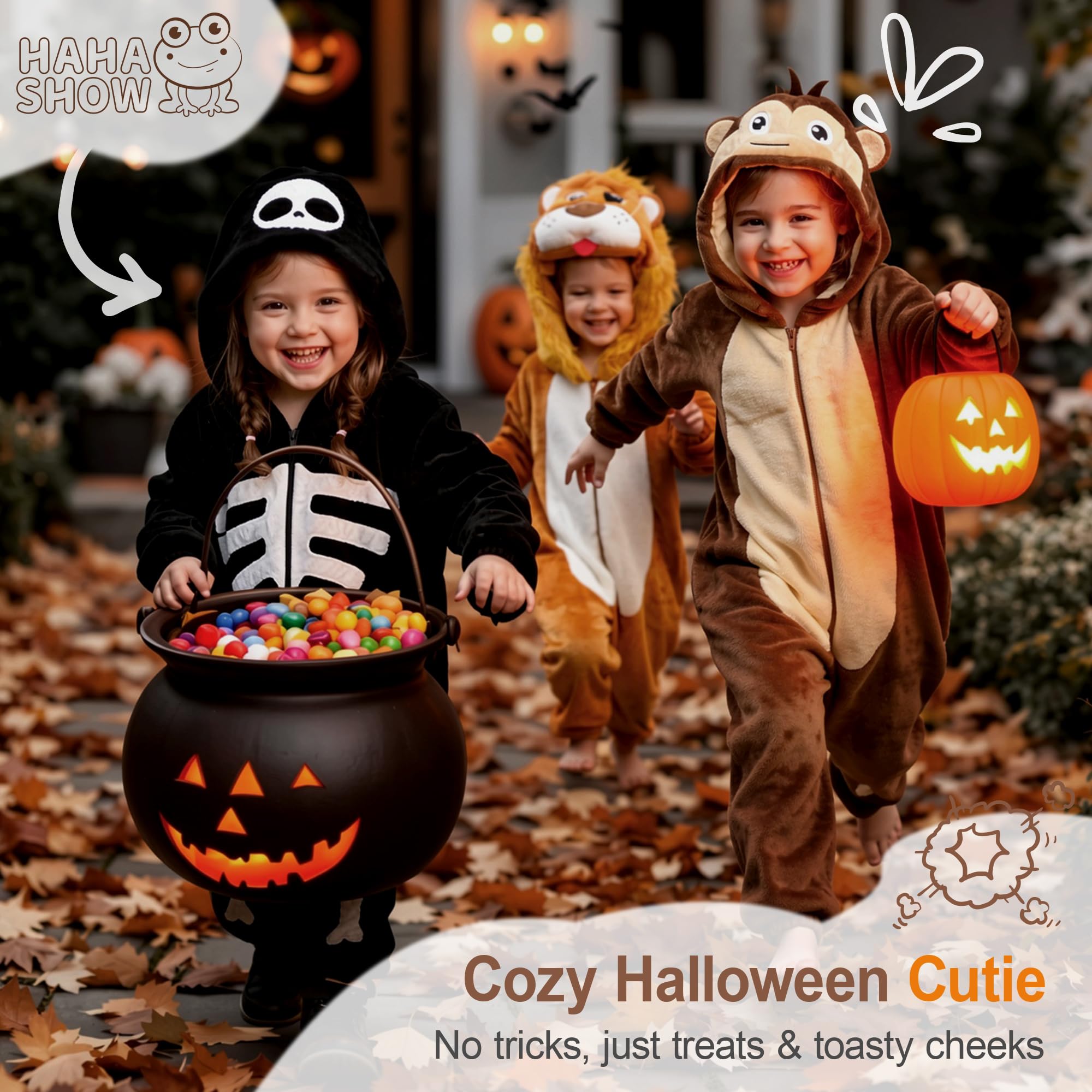 HAHASHOW Pigiama Intero Bambino Flanella Animali Costume Bambino 3-12 Anni | Lavabile in lavatrice, con Cappuccio, Morbido, Facile da indossare, Per Halloween, Natale, Carnevale e per l'uso quotidian