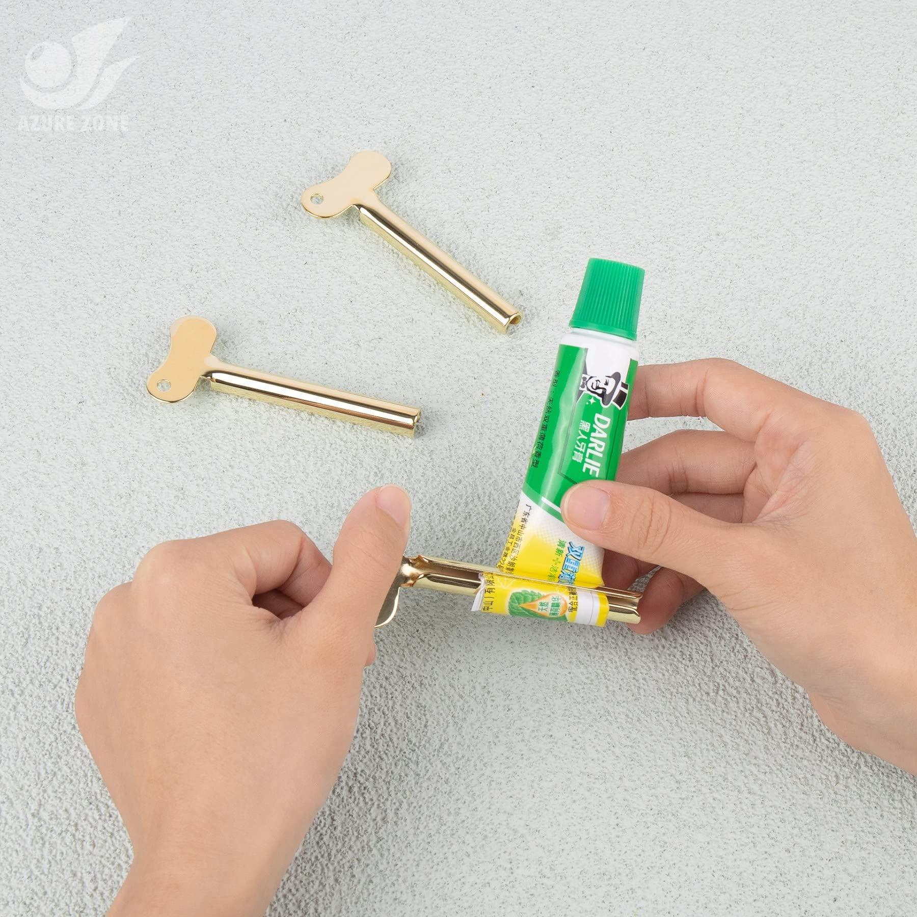 Azure Zone, Juego de 4 tubos exprimidores de pasta de dientes dorada de acero inoxidable con llave de rodillo de metal
