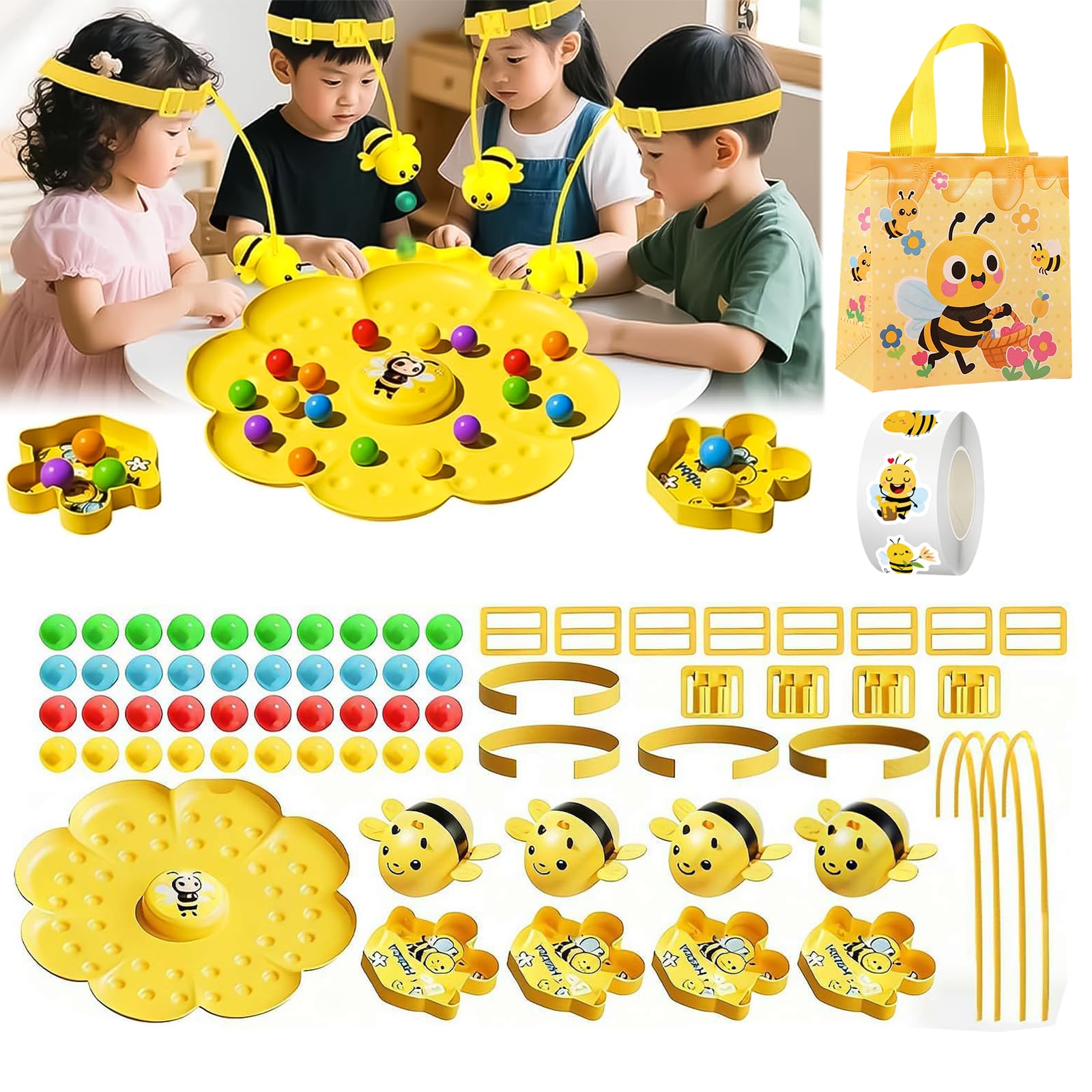 Magnetic Bee String Game, Colorful Multifunctional Magnetic Bee Toy String Game, Busy Buzzy BeeGame with Strings/Headband, Funny Games, for Party Outdoor Travel Camping (4 players)