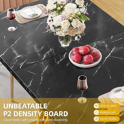 Miniatura 3 de DWVO Mesa de comedor moderna para 4 personas, mesa de cocina rectangular de 47 pulgadas con mesa de mármol sintético y patas geométricas doradas,