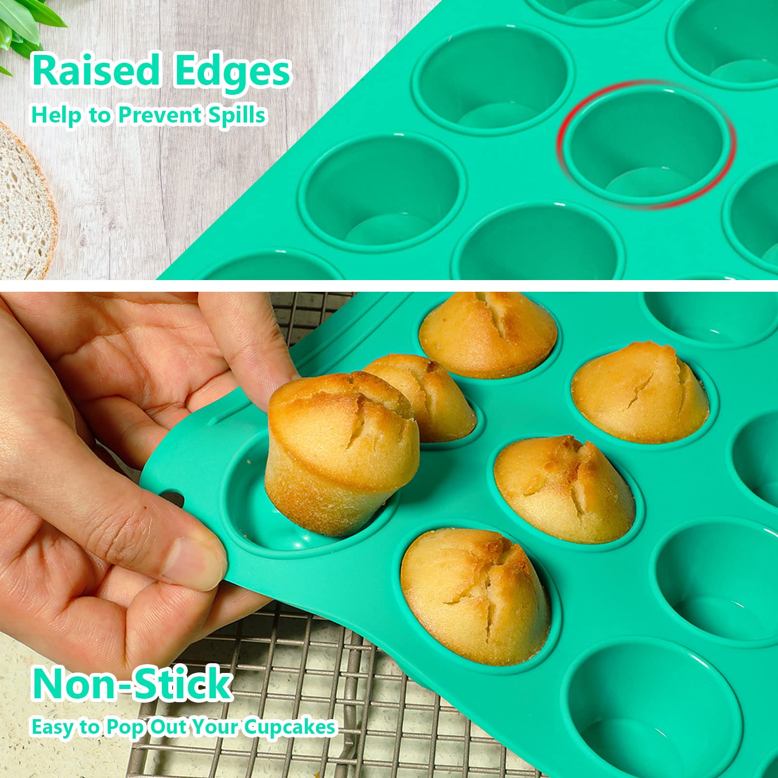 Stampo Per Mini Muffin In Silicone, 2 Teglie Da 24 Cavità Con 2 Pennelli, Per Cupcake, Cioccolatini E Brownies, Antiaderente