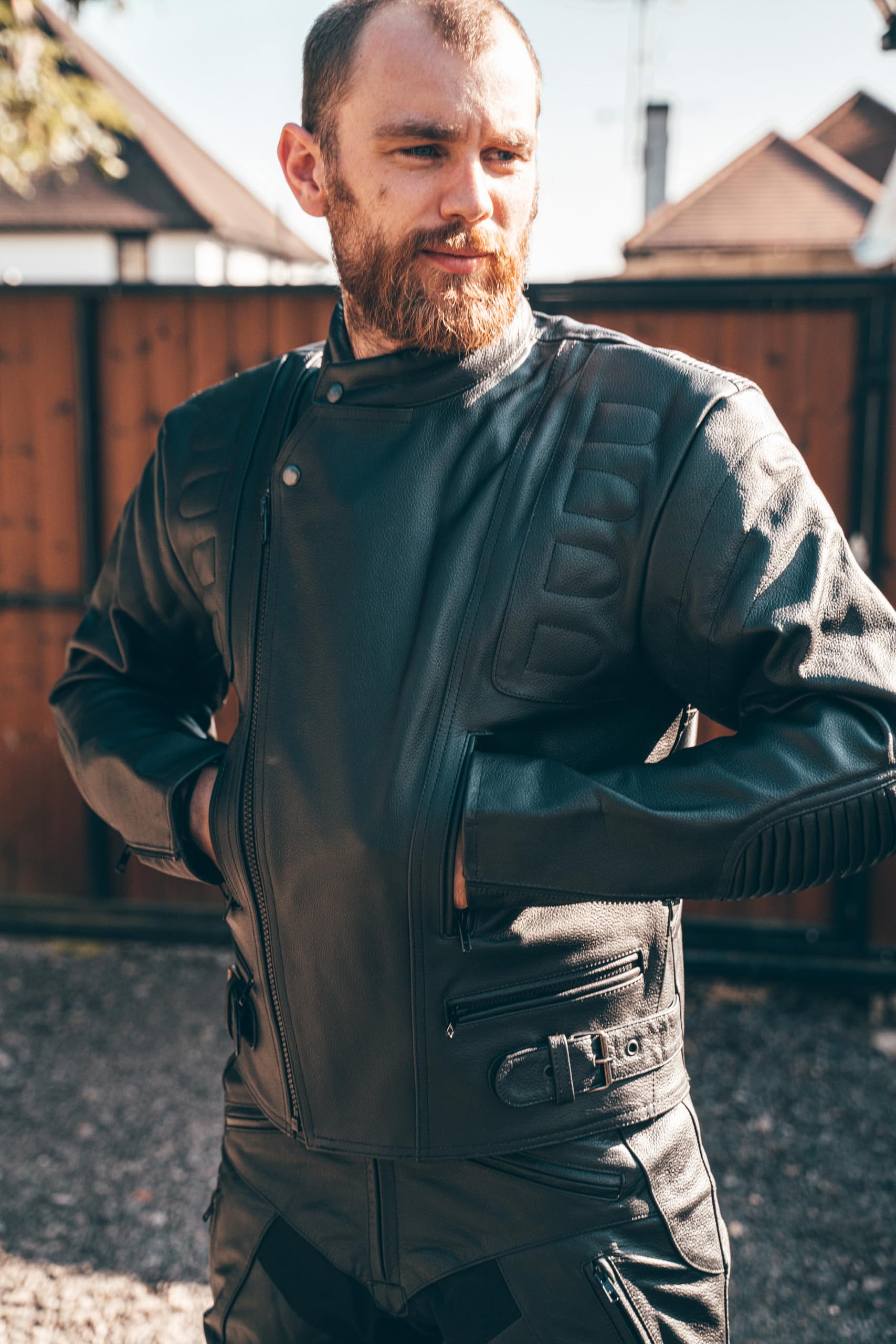 Texpeed Męska skórzana kurtka motocyklowav - Kurtka motocyklowa typu cruiser z podwójnym zamkiem błyskawicznym i prawdziwą ochroną motocyklową (EN 1621-1) – Czarna - XL