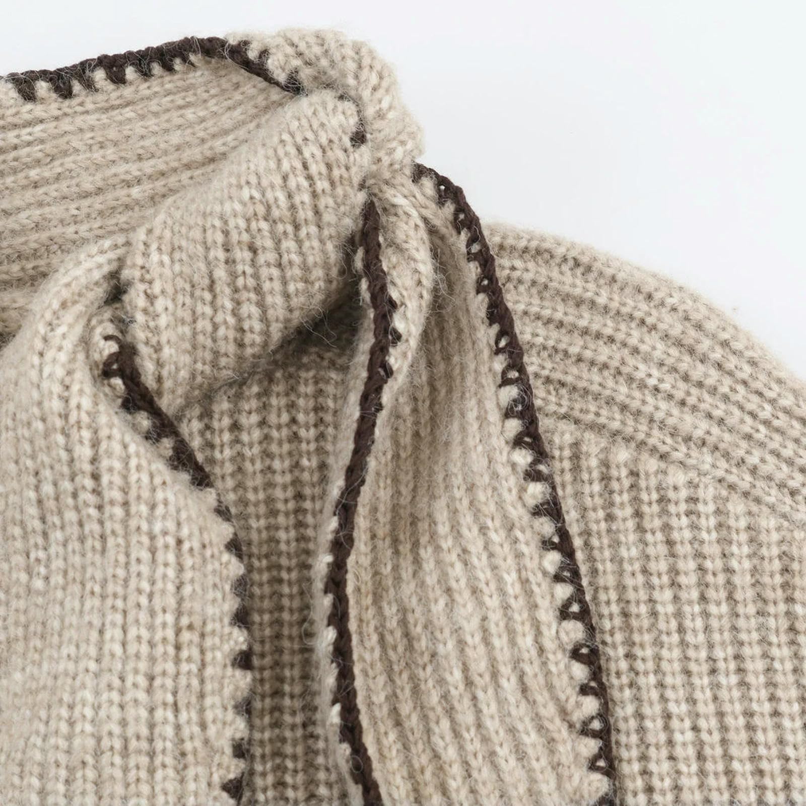 CHENSHI Maglione Donna Lavorato A Maglia da con Decorazione Fiocco Maniche Lunghe Colletto Rialzato Invernale Dolce E alla Moda-Blu Marino-m