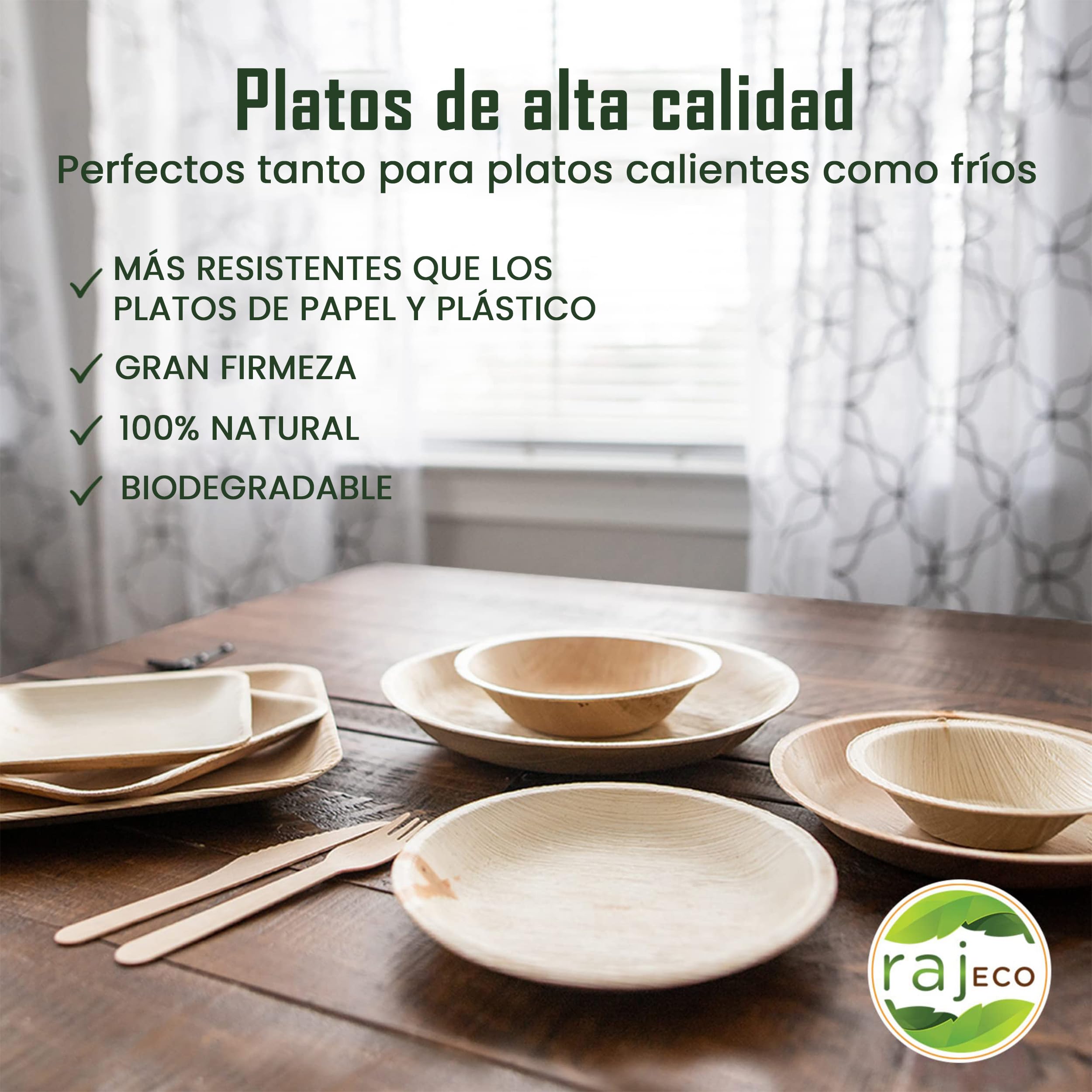 Raj Platos de Hoja de Palma 25 piezas 25 cm redondos | Desechables, resistentes y compostables - Vajilla decorativa para bodas, cumpleaños, camping, BBQ y picnic