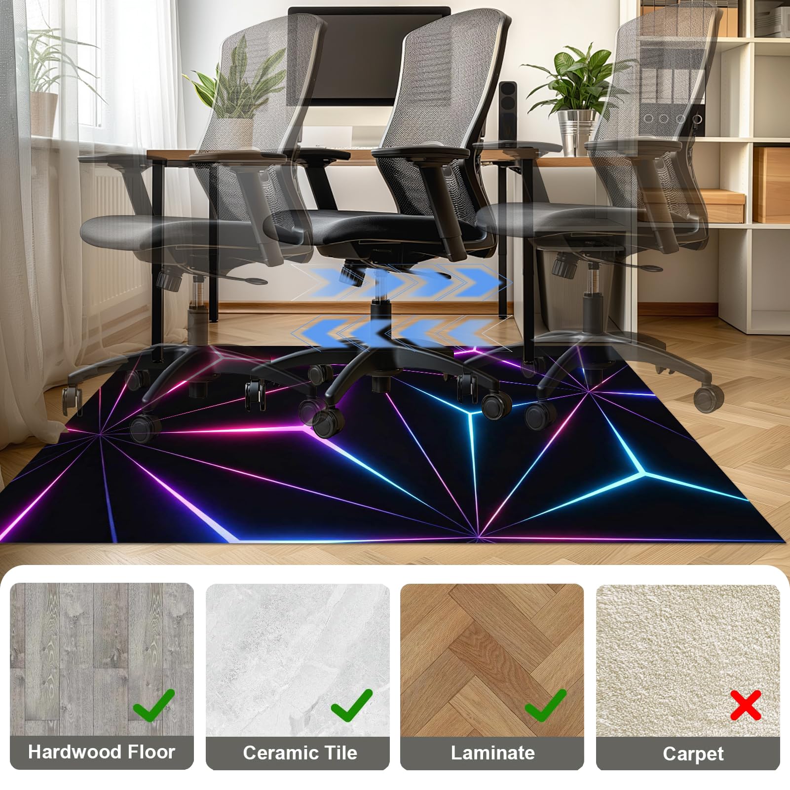 Tapis Gaming Sol pour Sols Durs Tapis Chaise de Bureau 100 x 140 cm