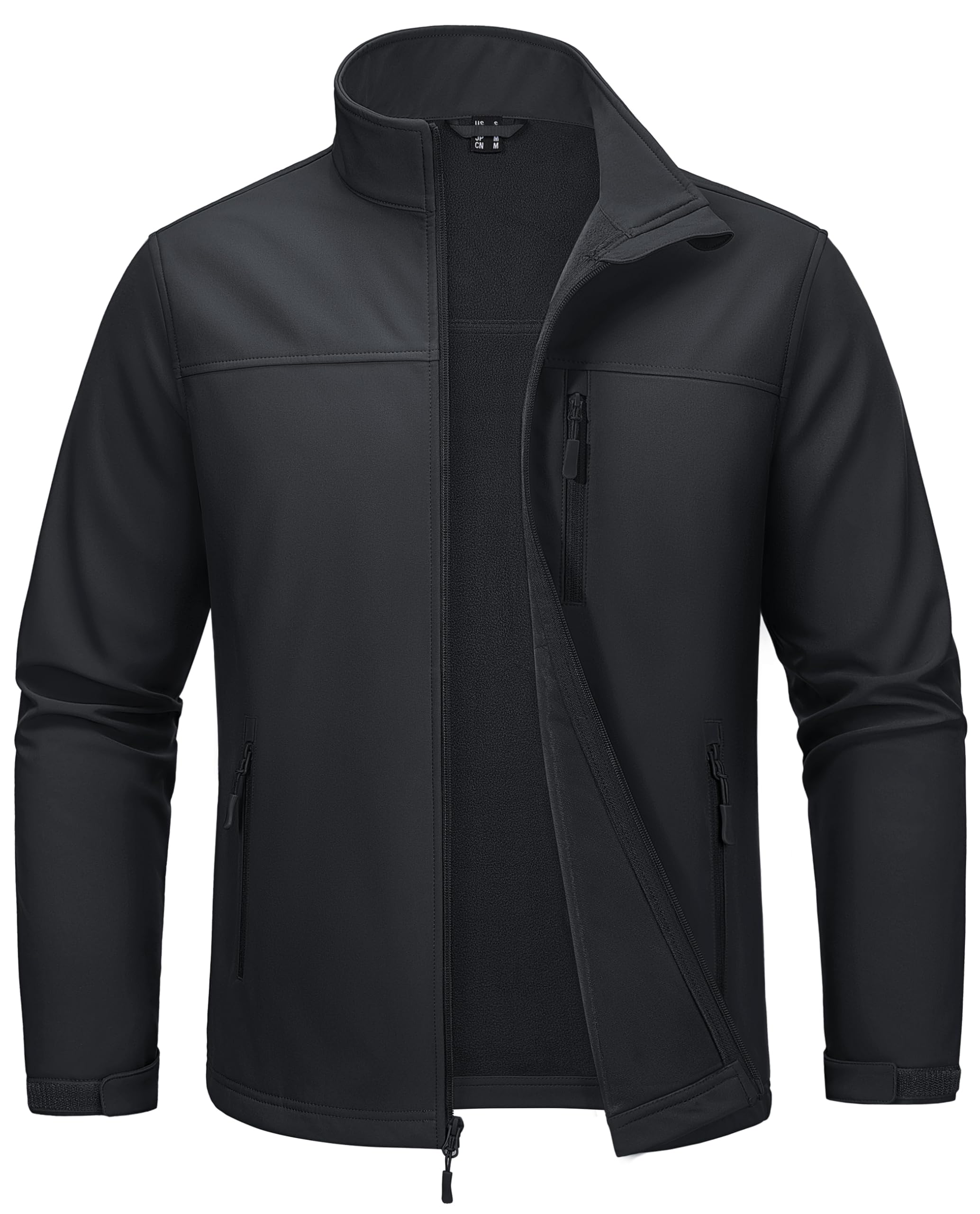 MAGCOMSEN Men's Lightweight Softshell Jacket Fleece Lined Tactical Waterproof Windbreaker Rain Jacket for Outdoor Hiking Large Black