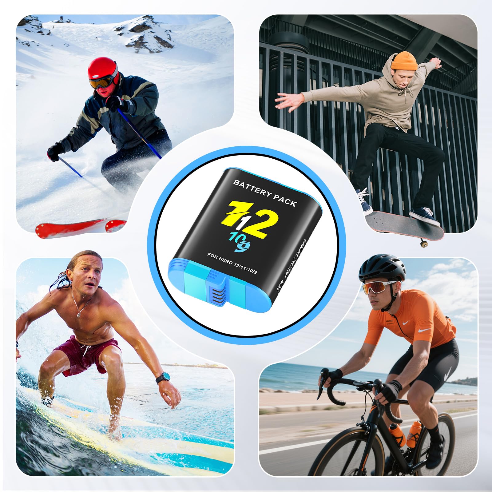 3Pcs 2000mAh Hero 12 Batteria per Hero 12/11/10/9 Black - 3.85V Ricaricabile compatibile con 12/11/10/9 Black