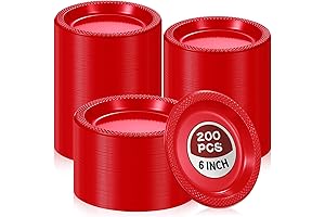 Red Plates Plastic 6 Inch Red Round Plates Disposable for All Occasions...