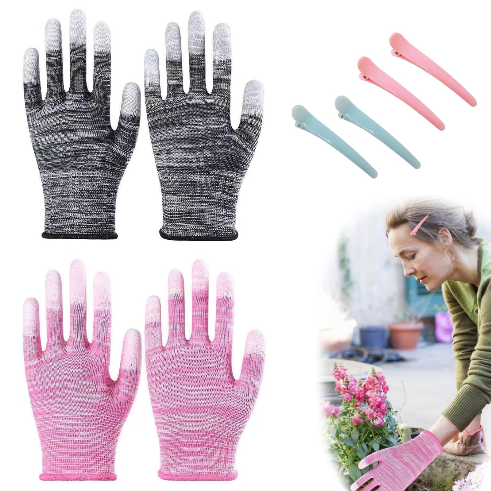 2 Gants Thermiques Résistants à la Chaleur avec Doigts en Silicone, Gants de Protection pour Coiffure, Anti-Chaleur pour Fer à Boucler, Lisseur et Bigoudis,Avec 4 barrettes