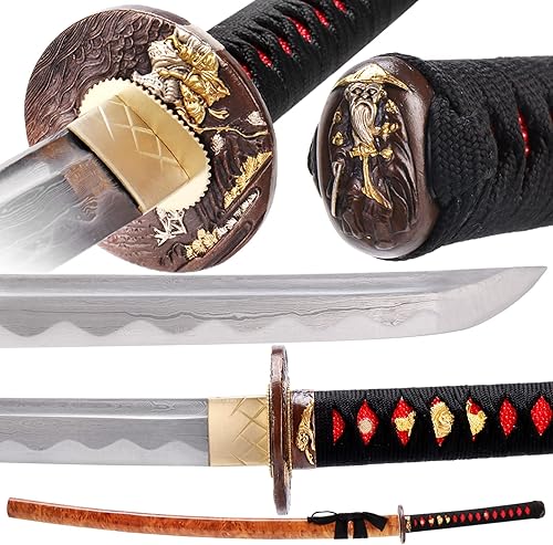 Espada Katana real, espada samurái auténtica de acero al carbono forjado a mano, espiga completa de 41 pulgadas, muy adecuada para colección de