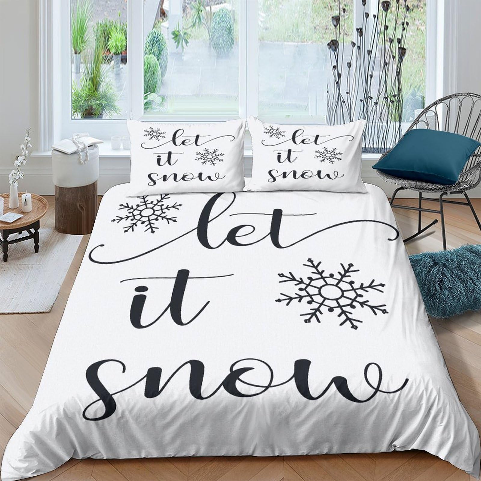Ctjqhvkz Style-7 3D Printed Snowflake Let It Snow Fitted Sheet Microfiber Soft White Bed Sheet For Bedroom Dorm Mattress Decor Single（135X200cm）