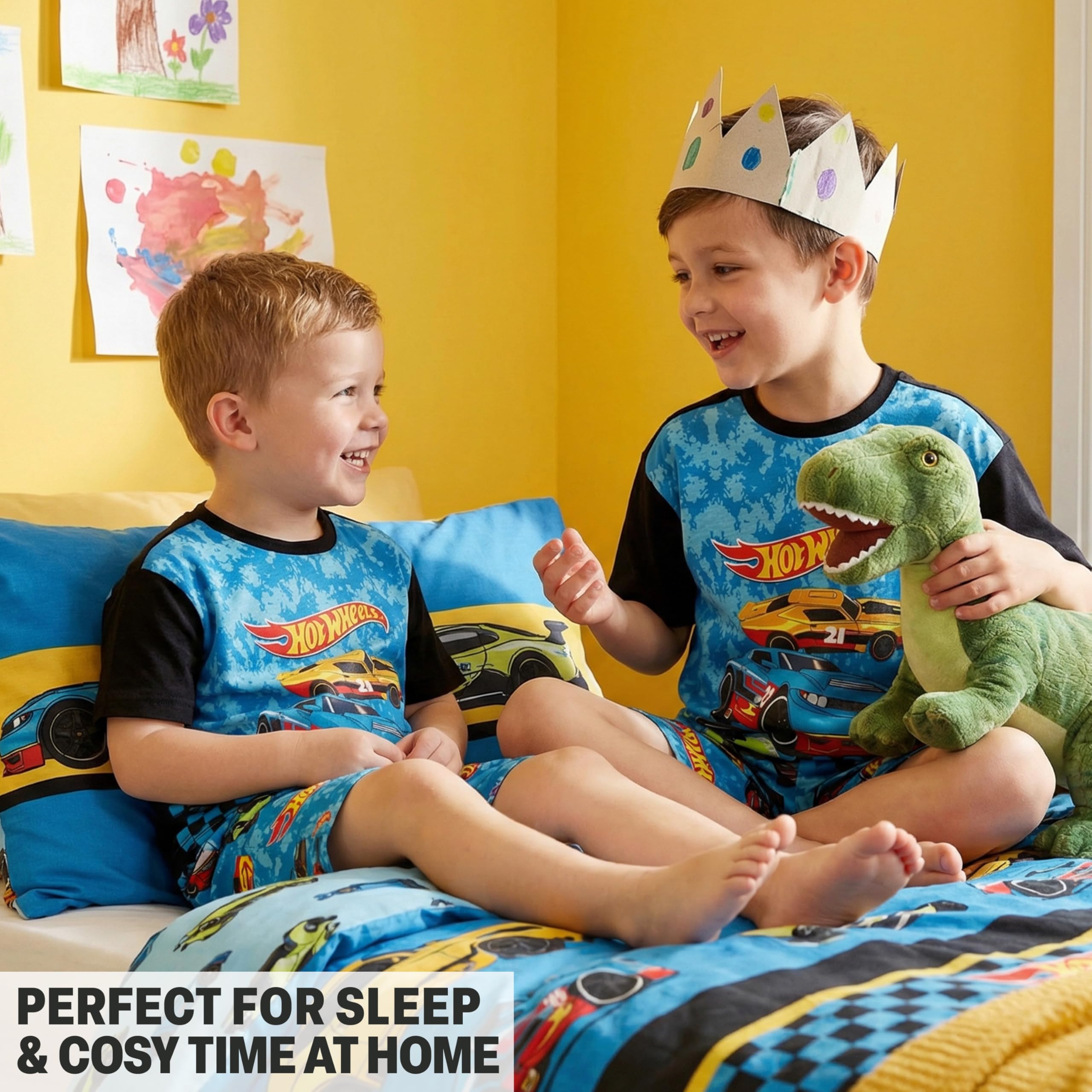 Get Trend Hot Wheels Pijama Niño 2-6 Años, Conjunto Verano Niño de Pijama Corto de Algodón, Camiseta Manga Corta y Shorts, Ropa de Dormir, Regalo para Gamer