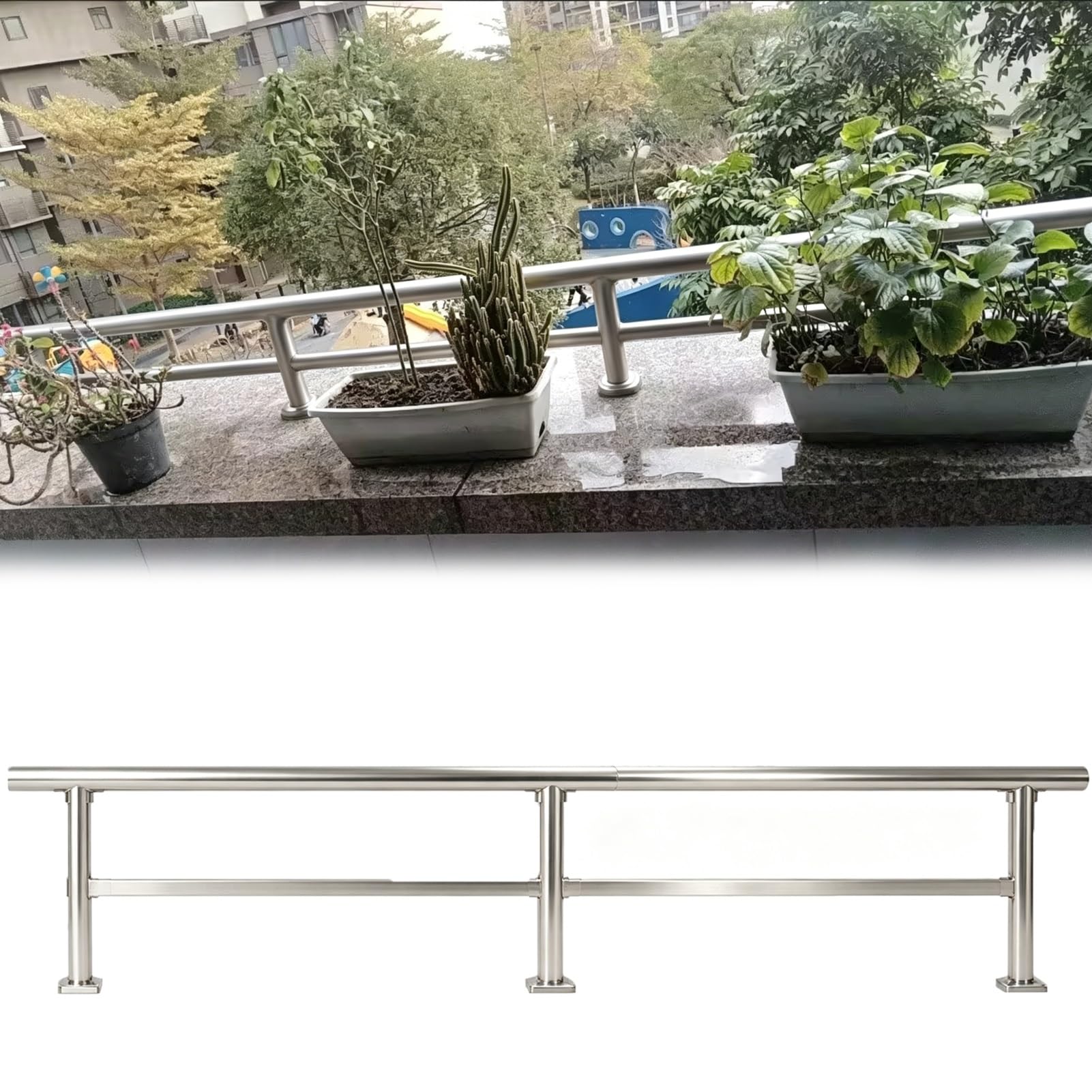 304 Steel Fence Post Extender for Balcony Edge, Silver Heightened Privacy Picket for Pool/Garden/Patio, Anti Climb Fence Topper for Dogs/Cats(90x35cm/35x14in)