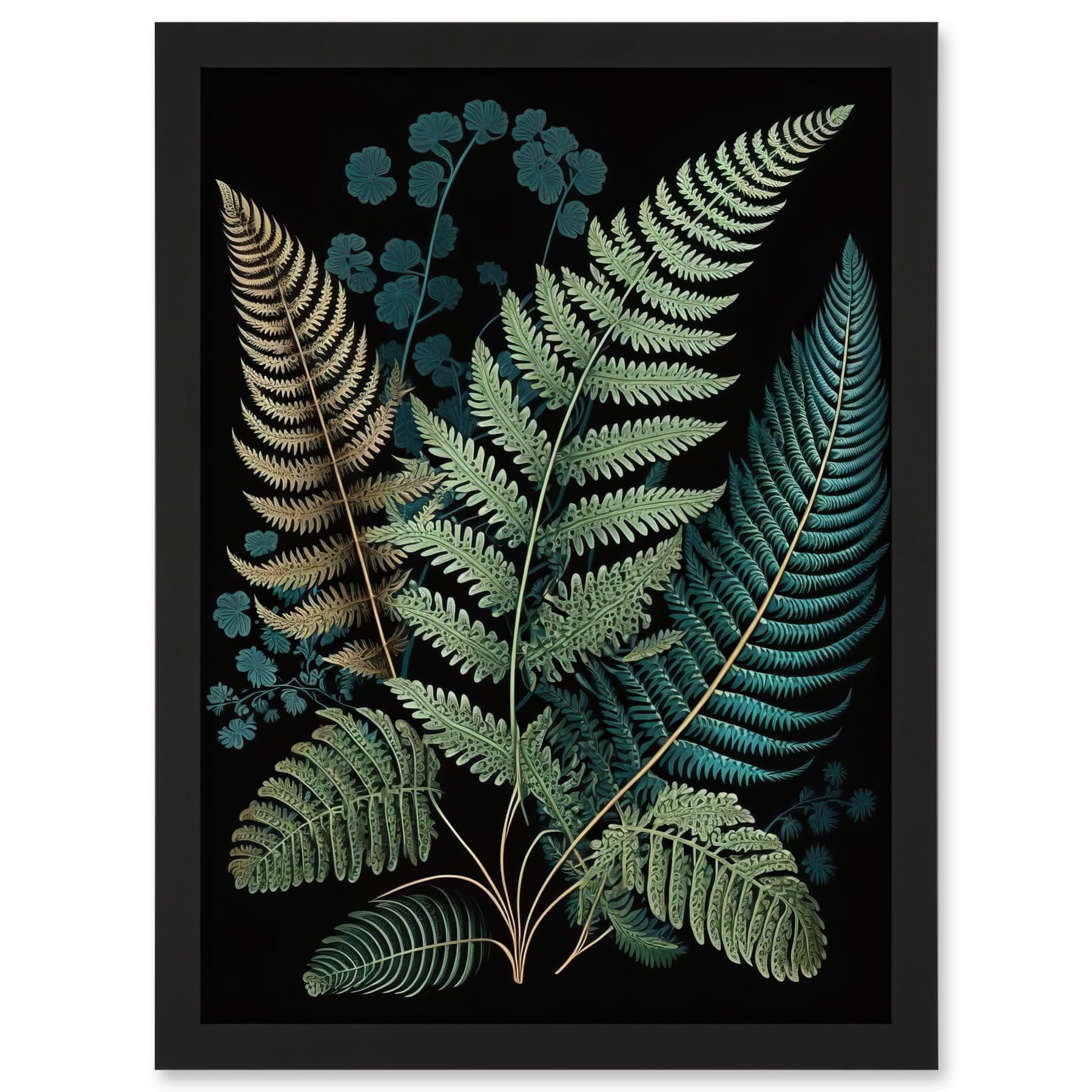 Artery8 Detailed Leaves Fern Fronds Botanical Illustration Artwork Framed A3 Wall Art Print
