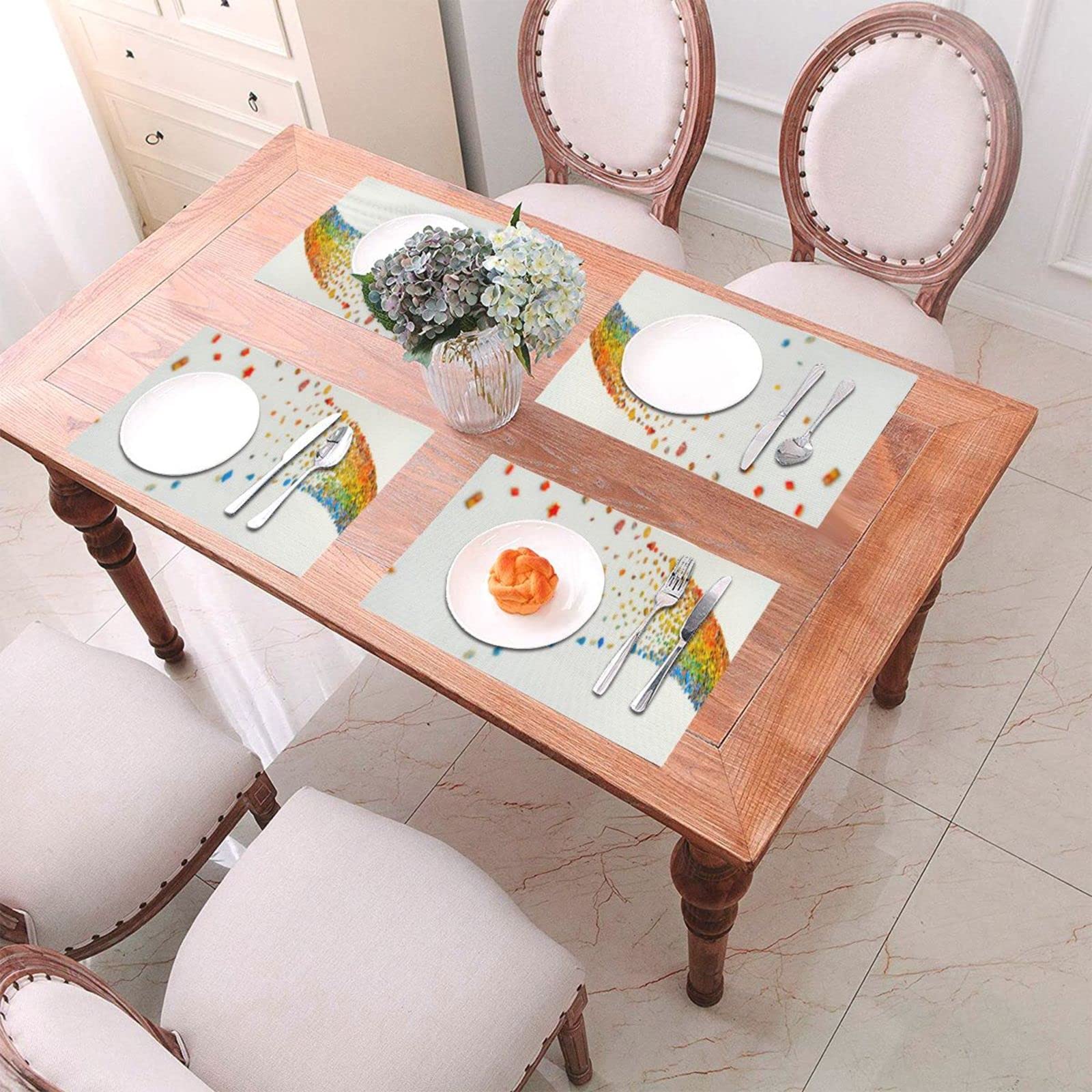 Tovaglietta con stampa arcobaleno, 45 x 30 cm, resistente al calore, antiscivolo, in tessuto PVC, per cucina, sala da pranzo, decorazione da tavolo